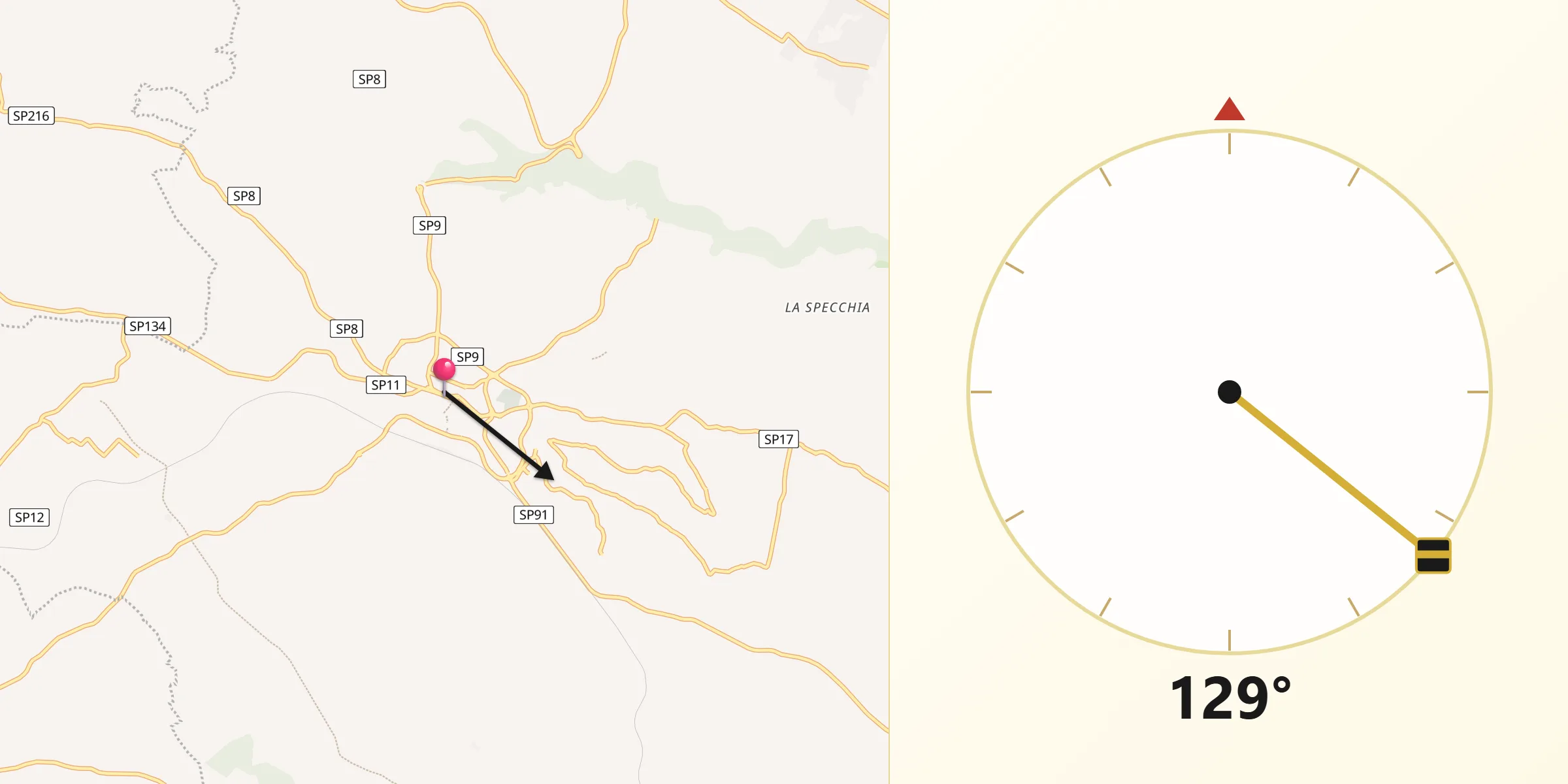 Direzione della Qibla da Cisternino