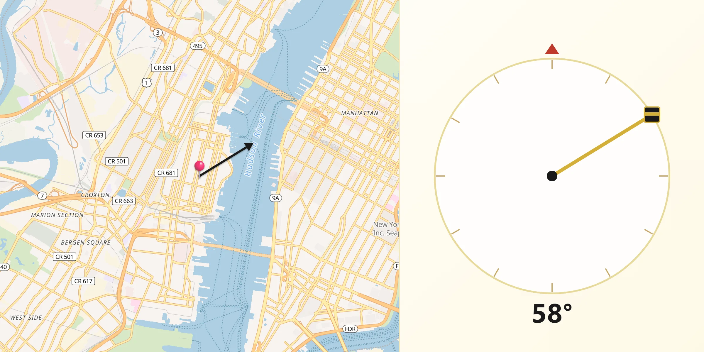 Qibla Direction from Hoboken