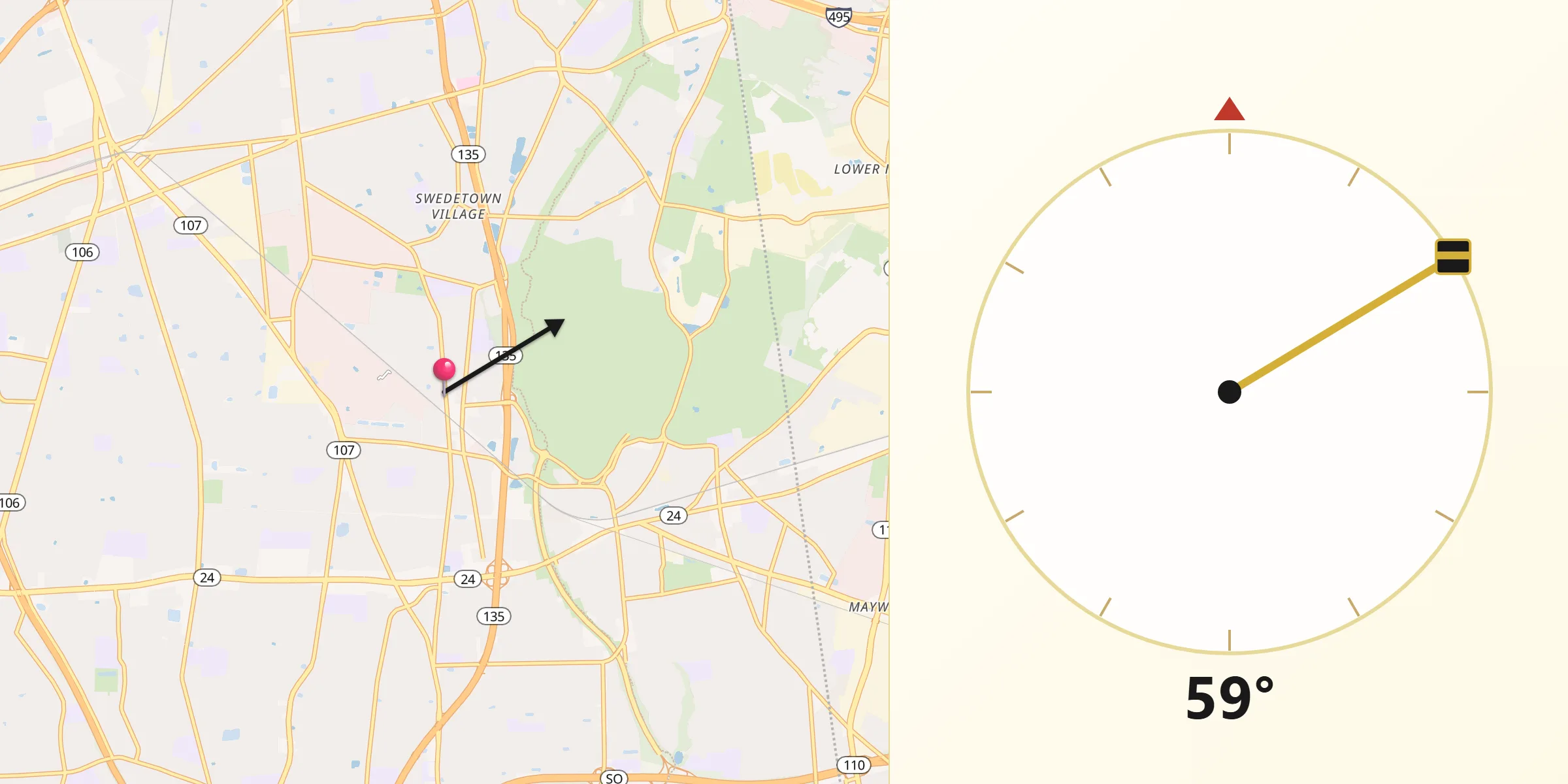 Qibla Direction from Bethpage