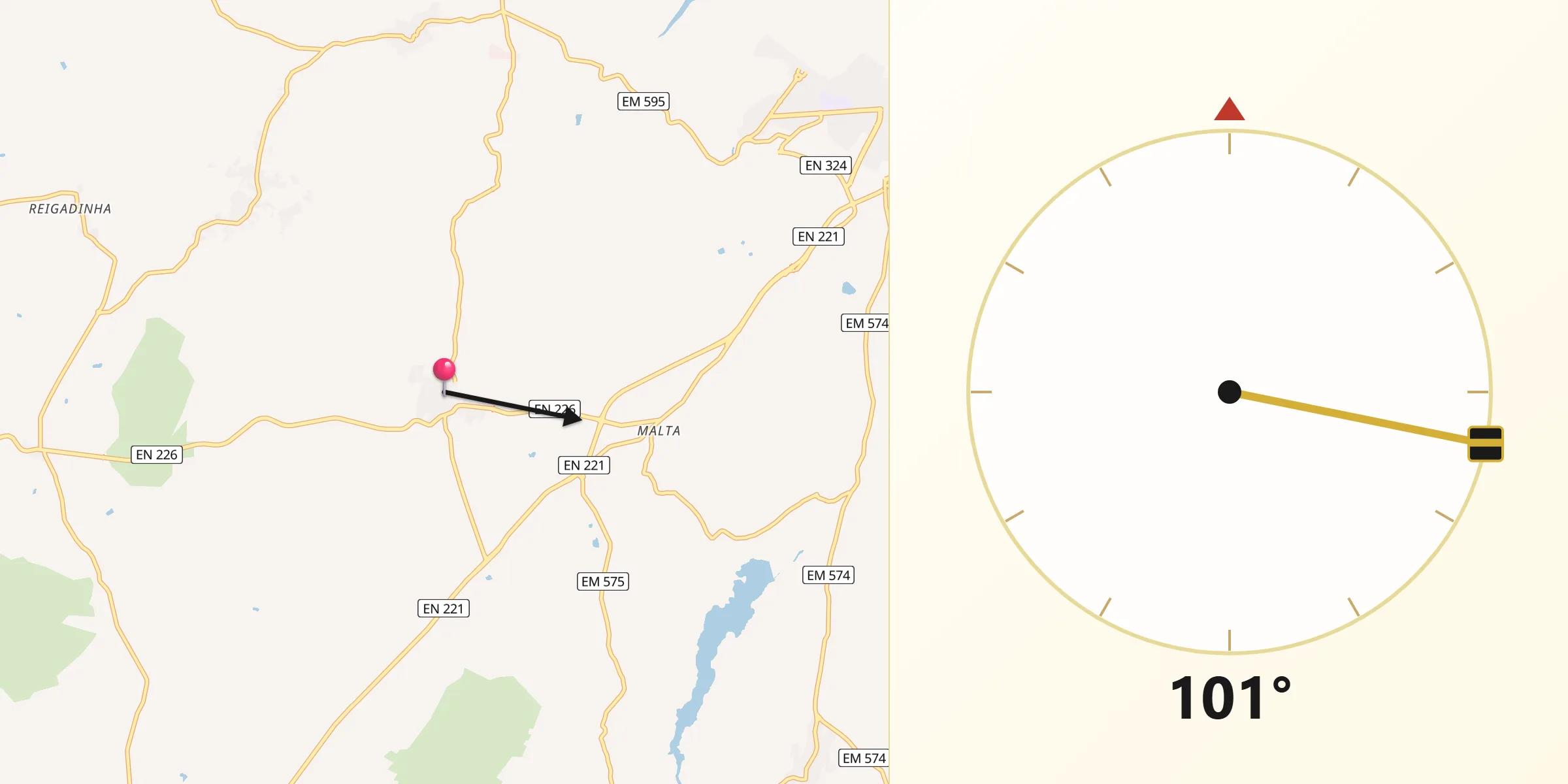 Direção da Qibla a partir de Souro Pires