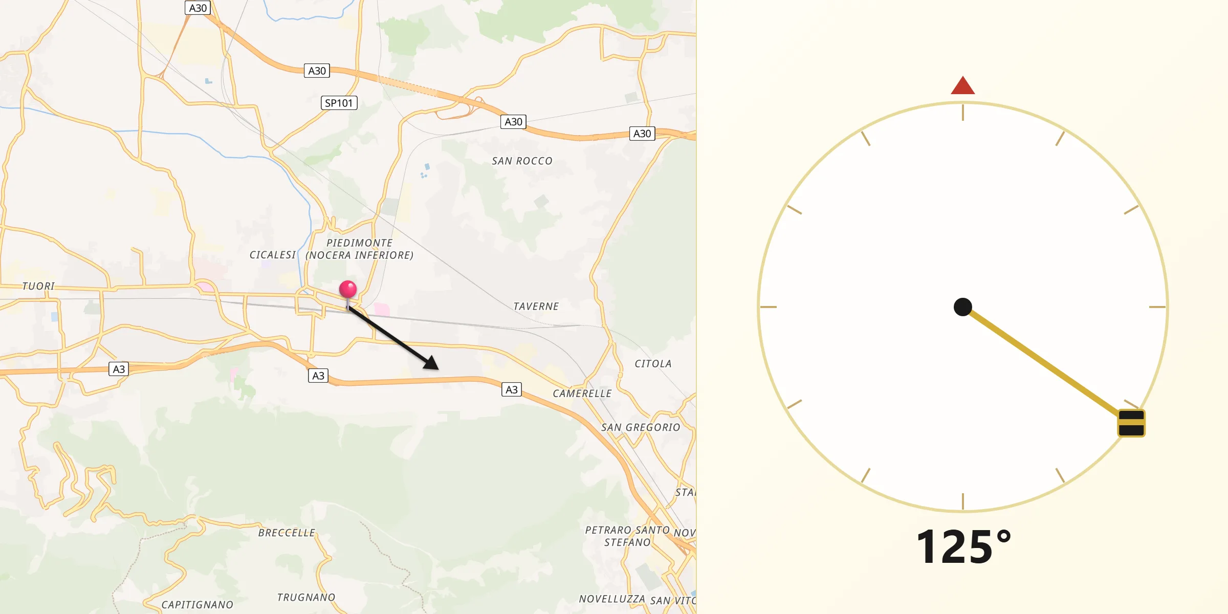 Direzione della Qibla da Nocera Inferiore