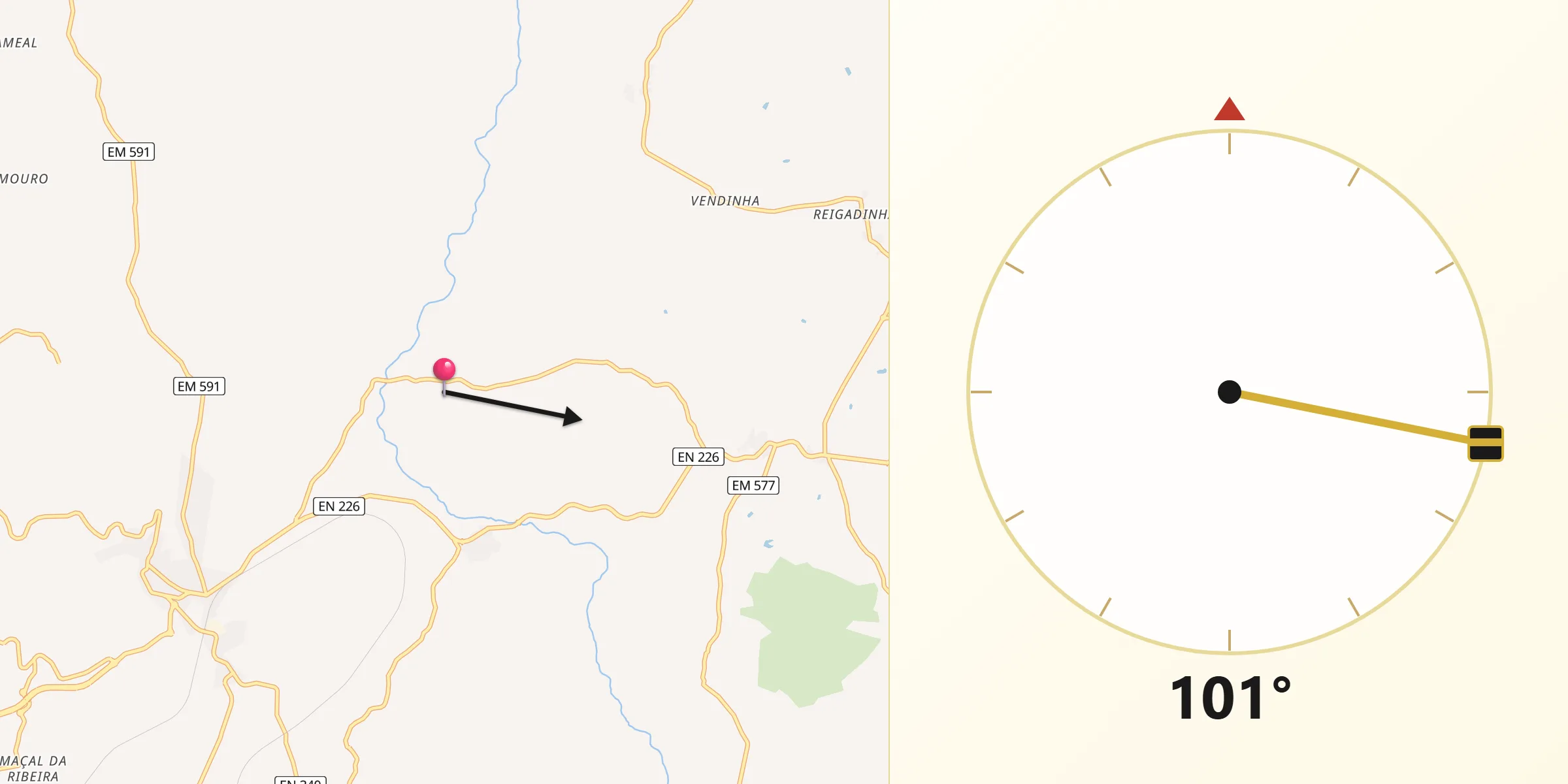 Direção da Qibla a partir de Moimentinha