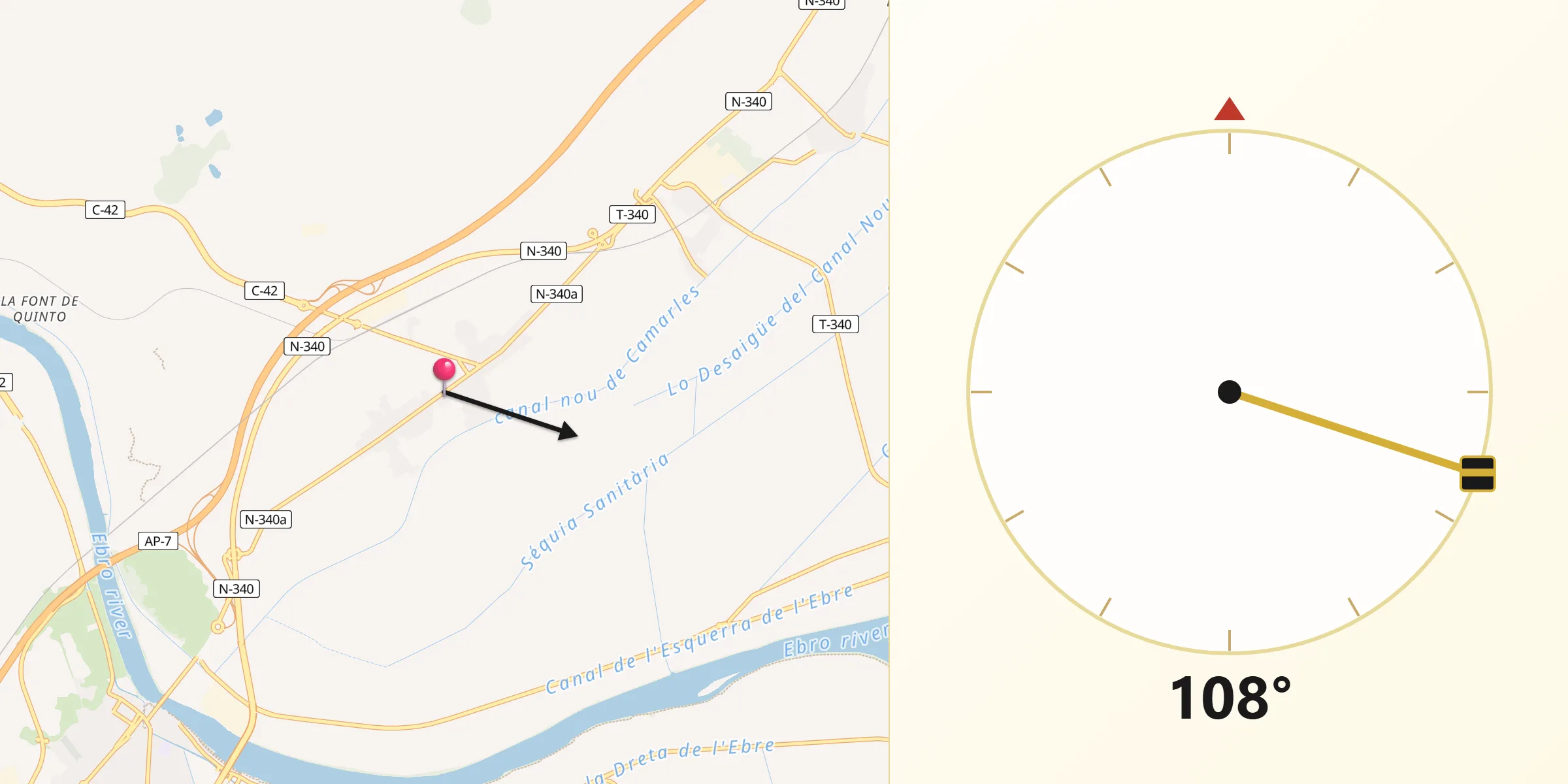 Dirección de la Qibla desde Aldea L
