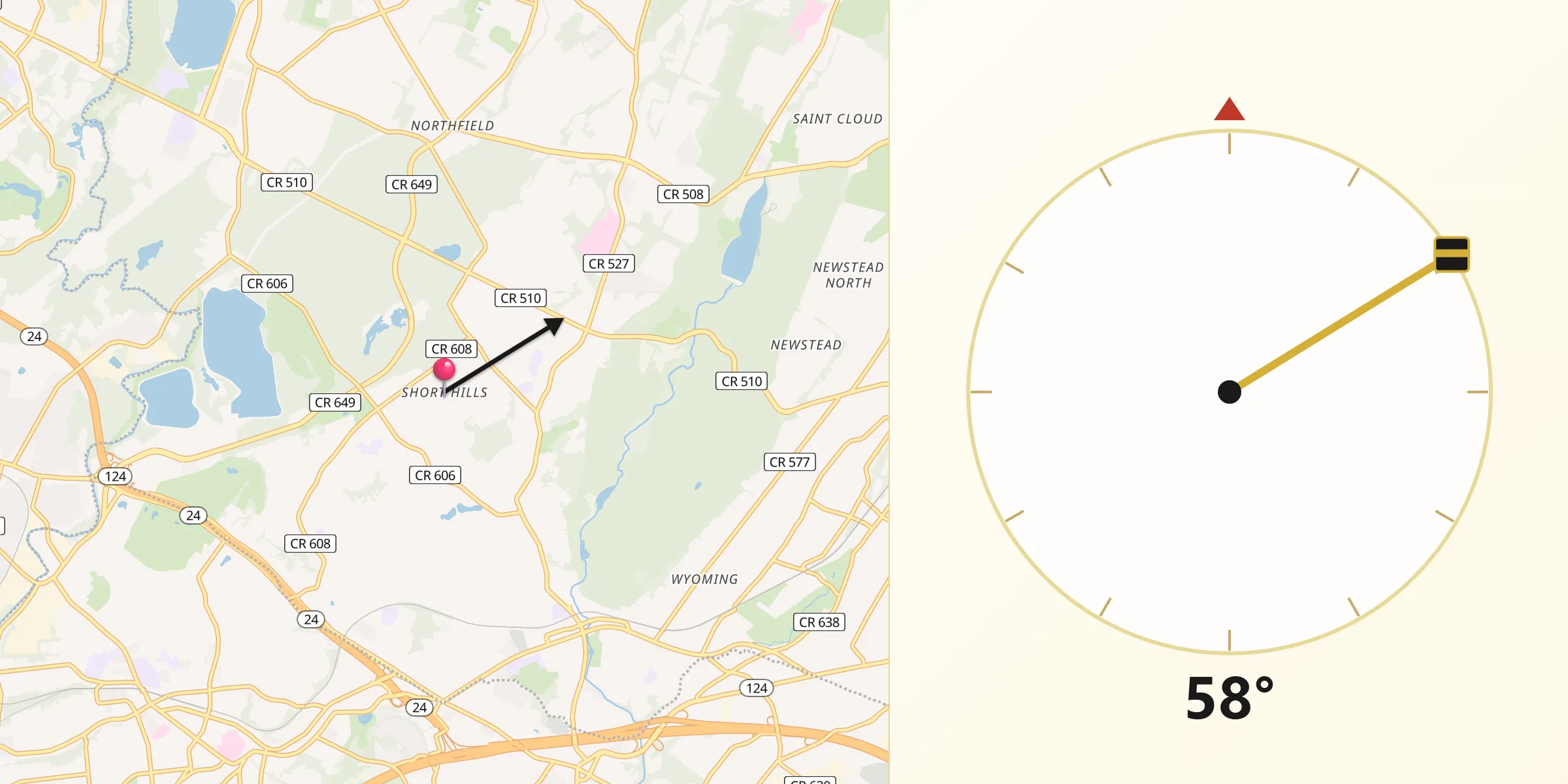Qibla Direction from Short Hills