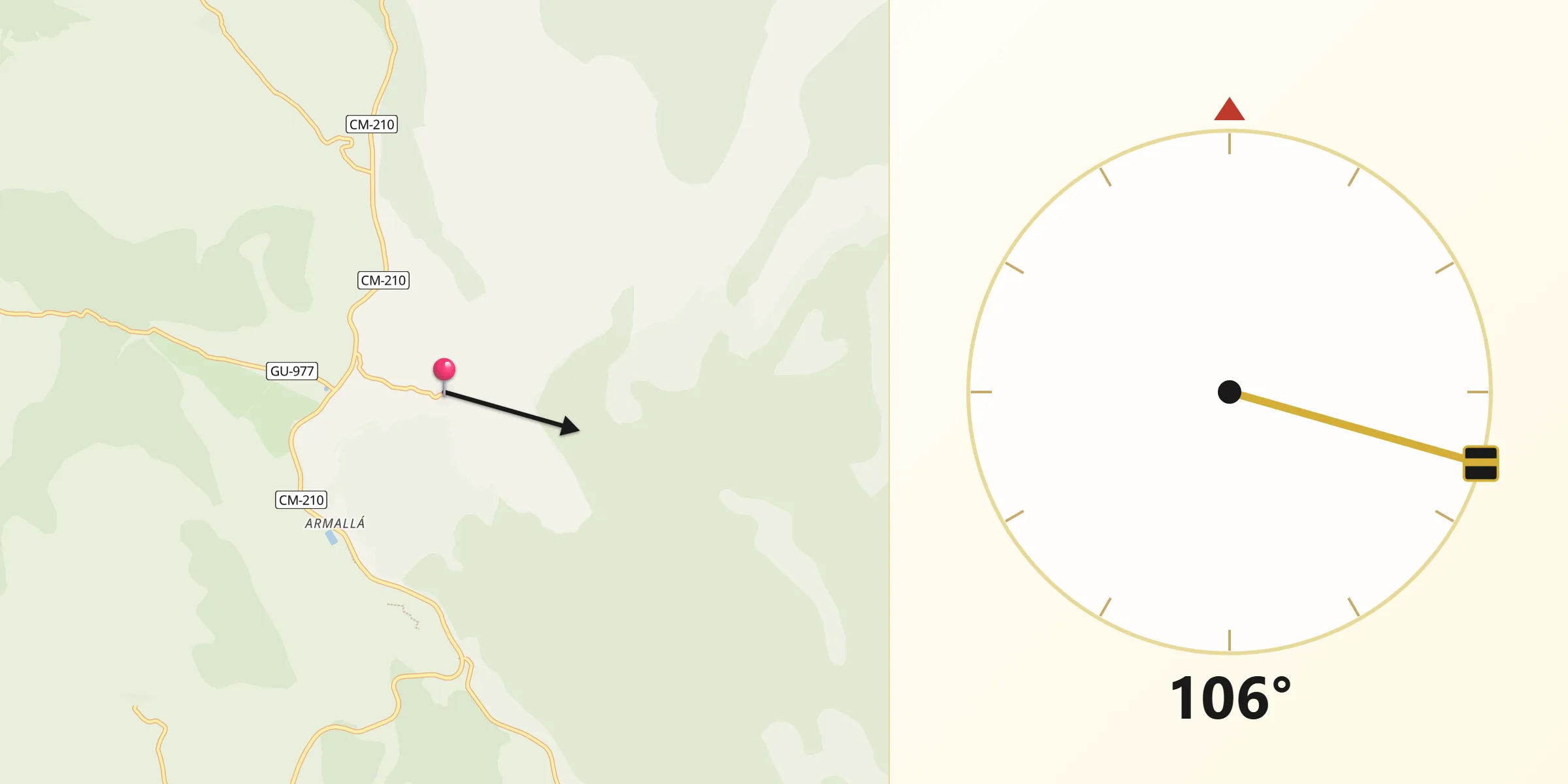 Dirección de la Qibla desde Tierzo
