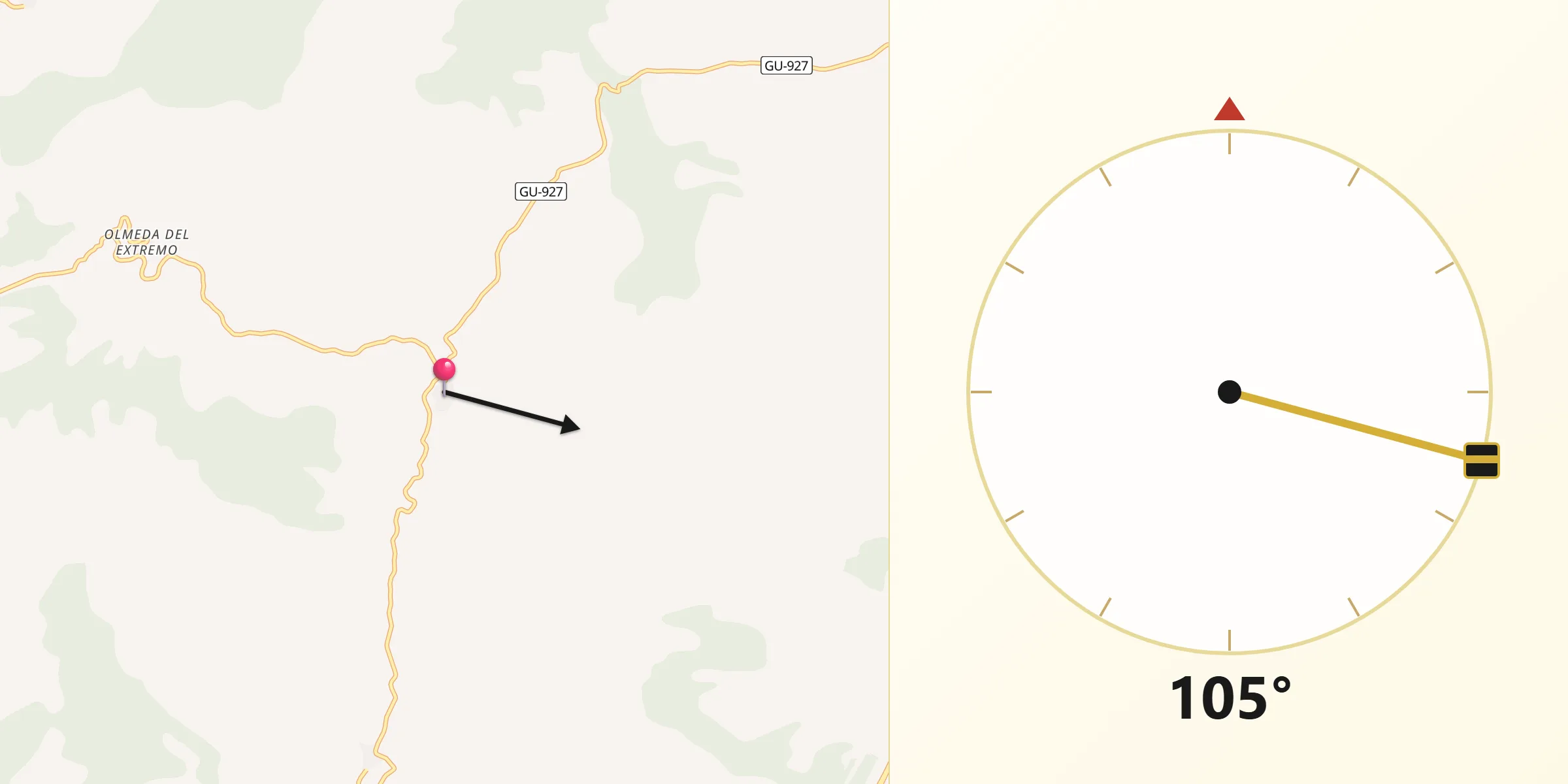 Dirección de la Qibla desde Solanillos del Extremo
