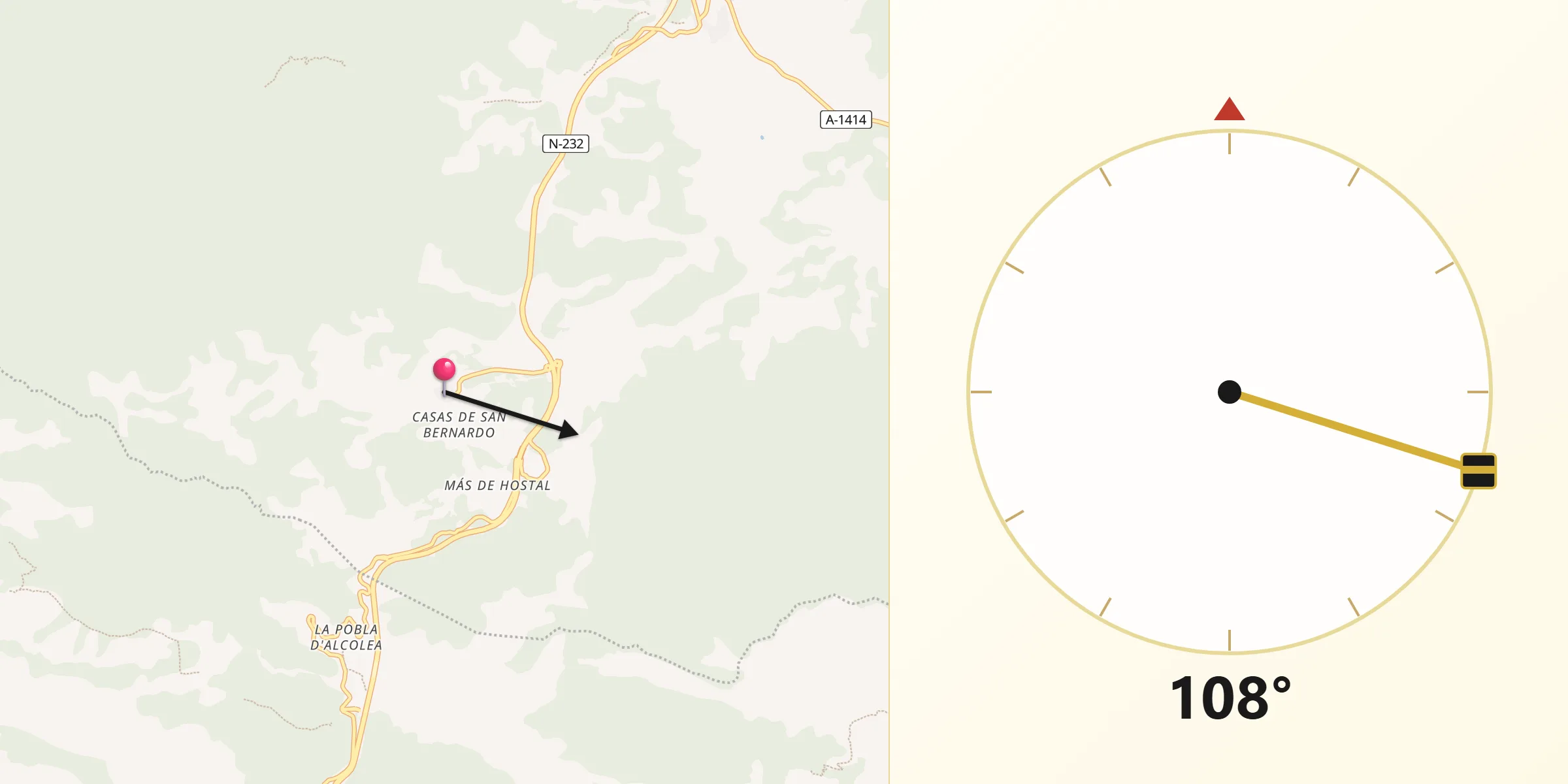 Dirección de la Qibla desde Torre de Arcas