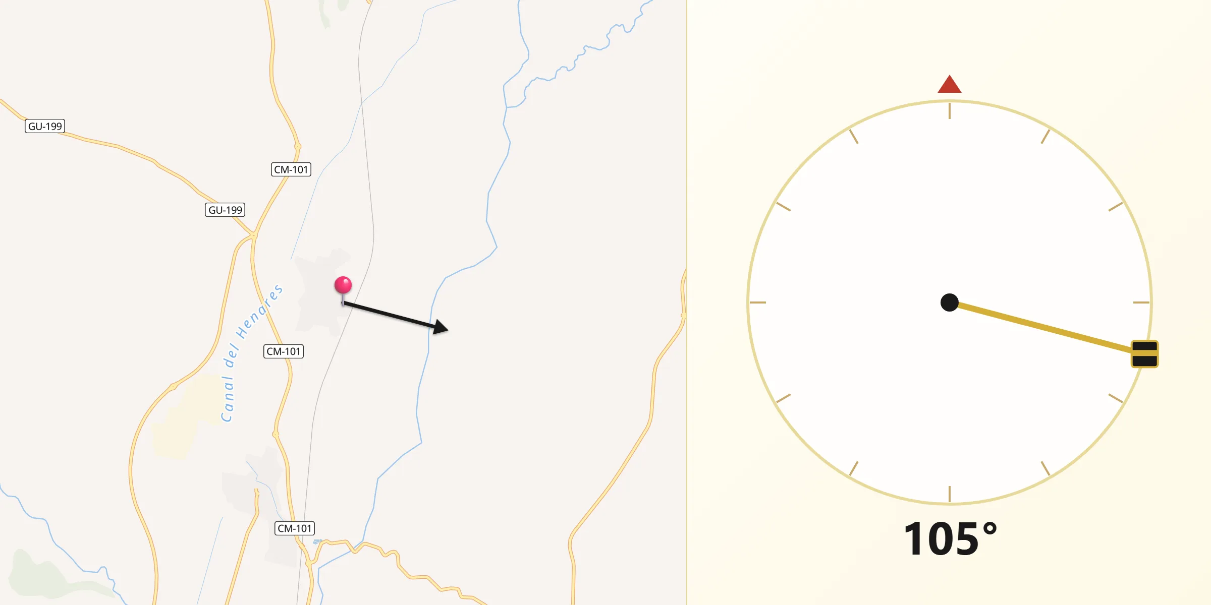 Dirección de la Qibla desde Yunquera de Henares