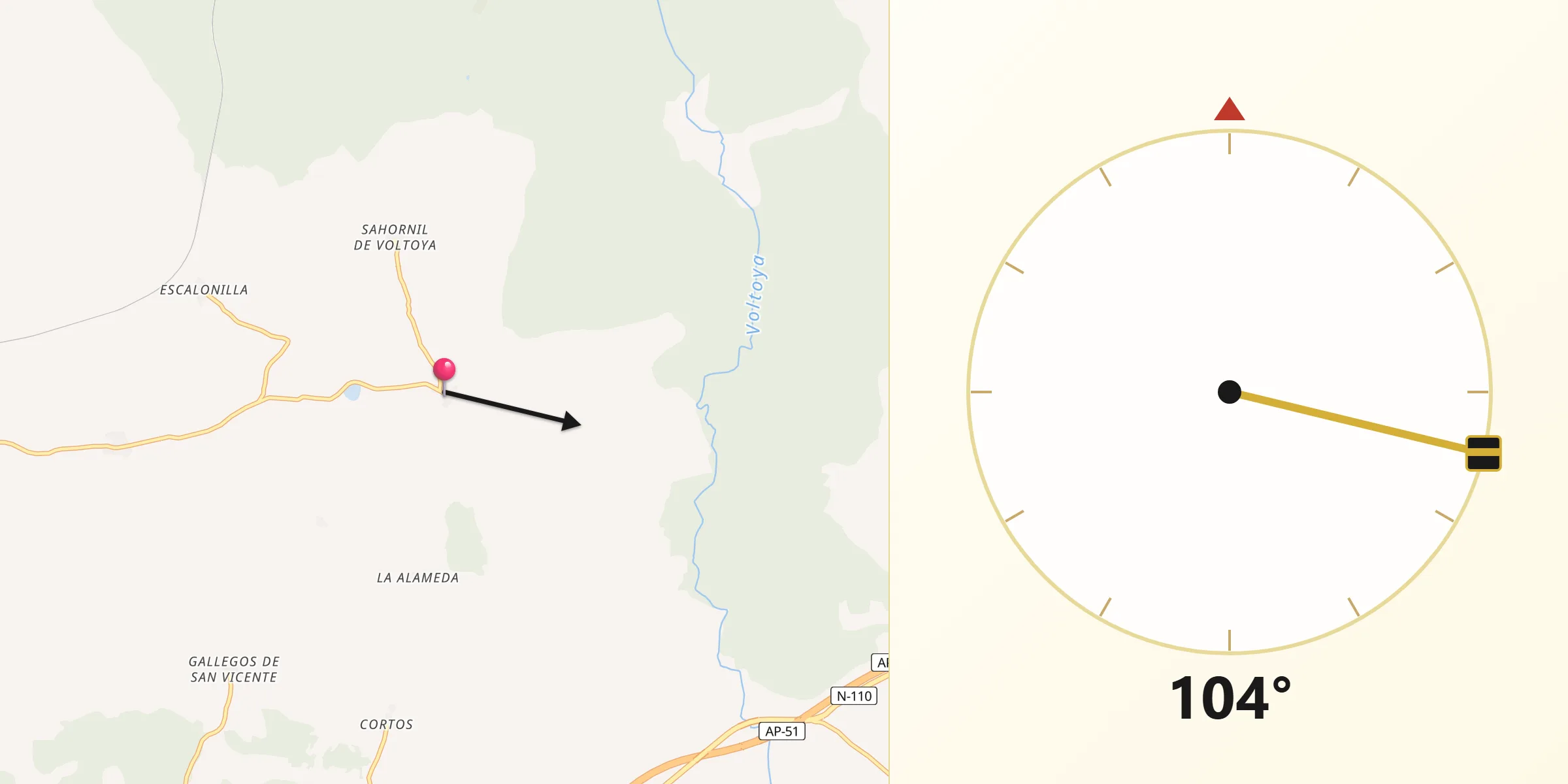 Dirección de la Qibla desde Tolbaños