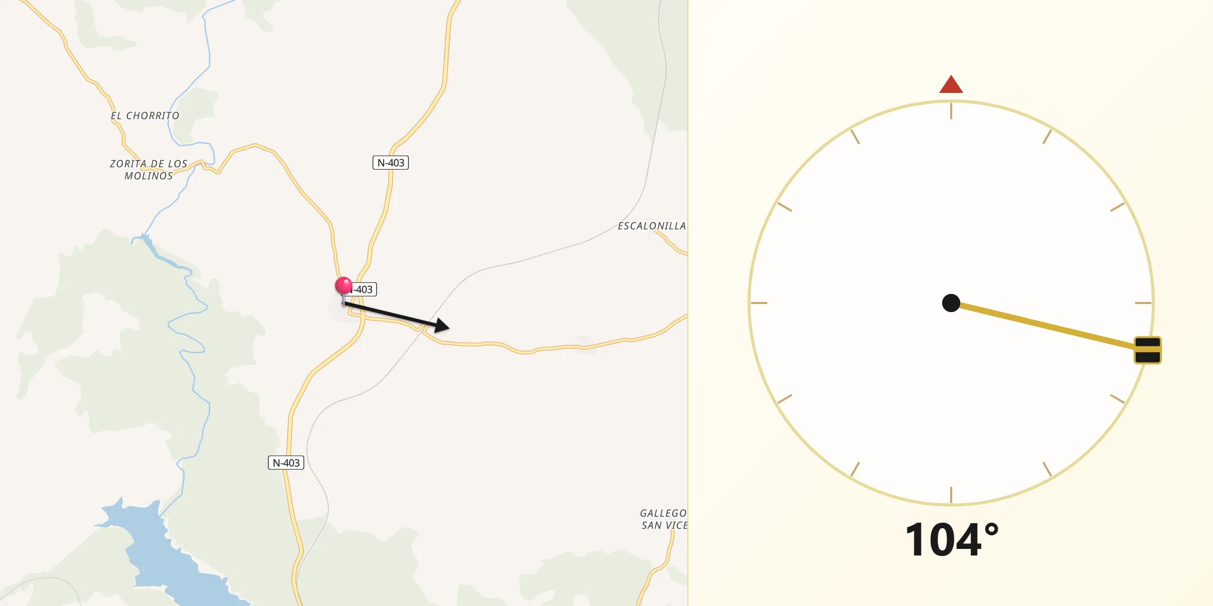 Dirección de la Qibla desde Mingorría
