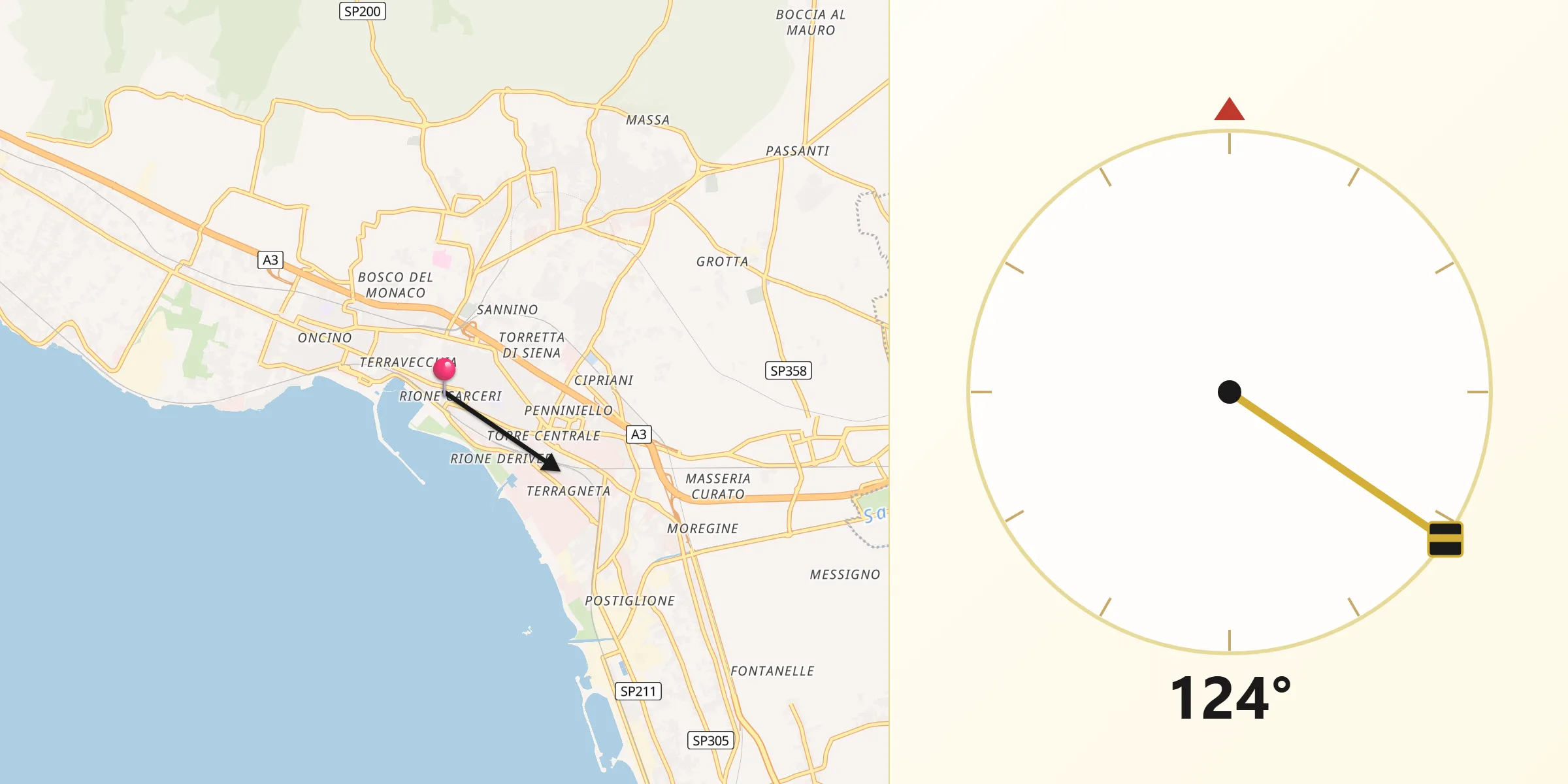 Direzione della Qibla da Torre Annunziata