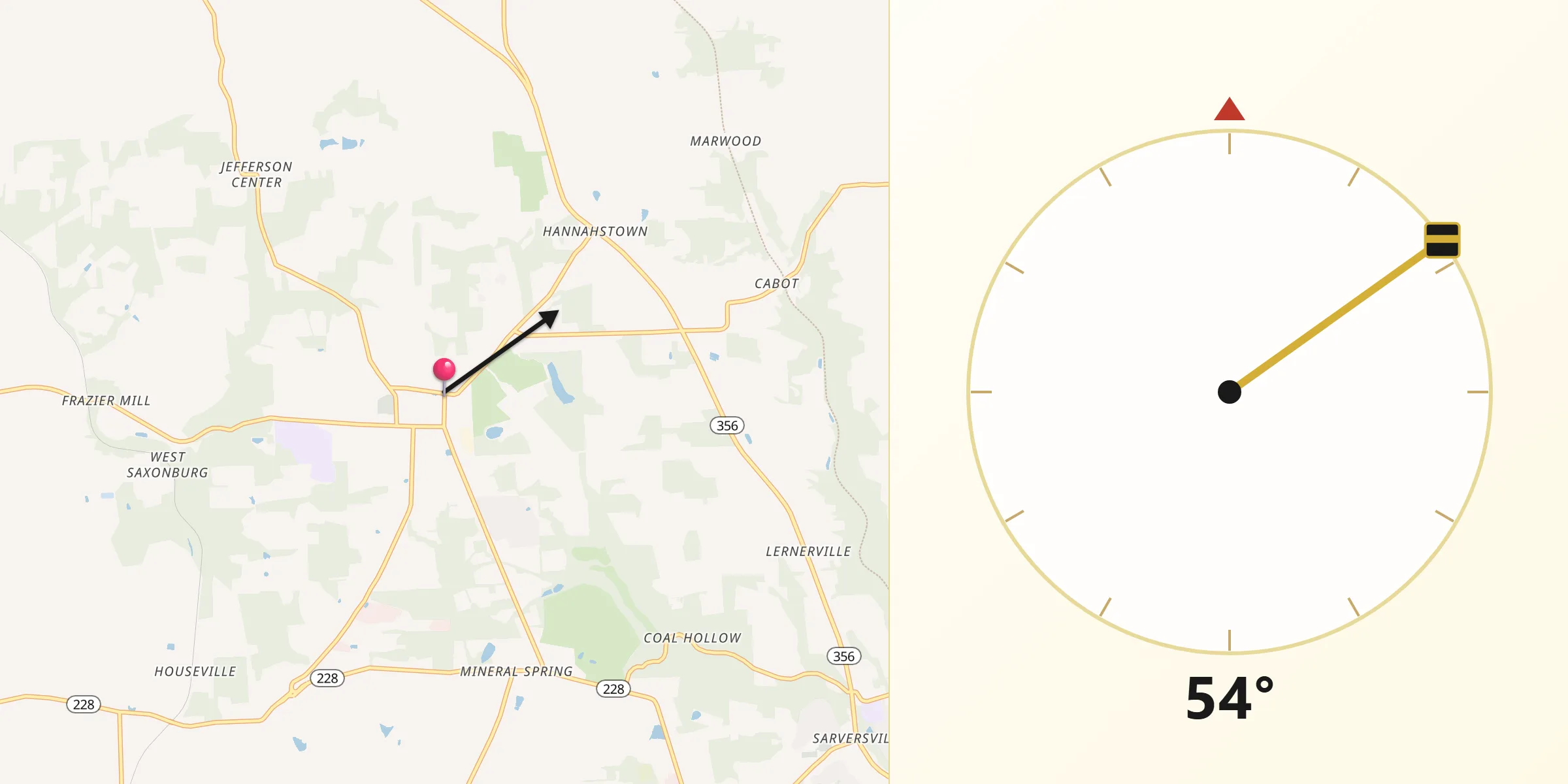 Qibla Direction from Saxonburg
