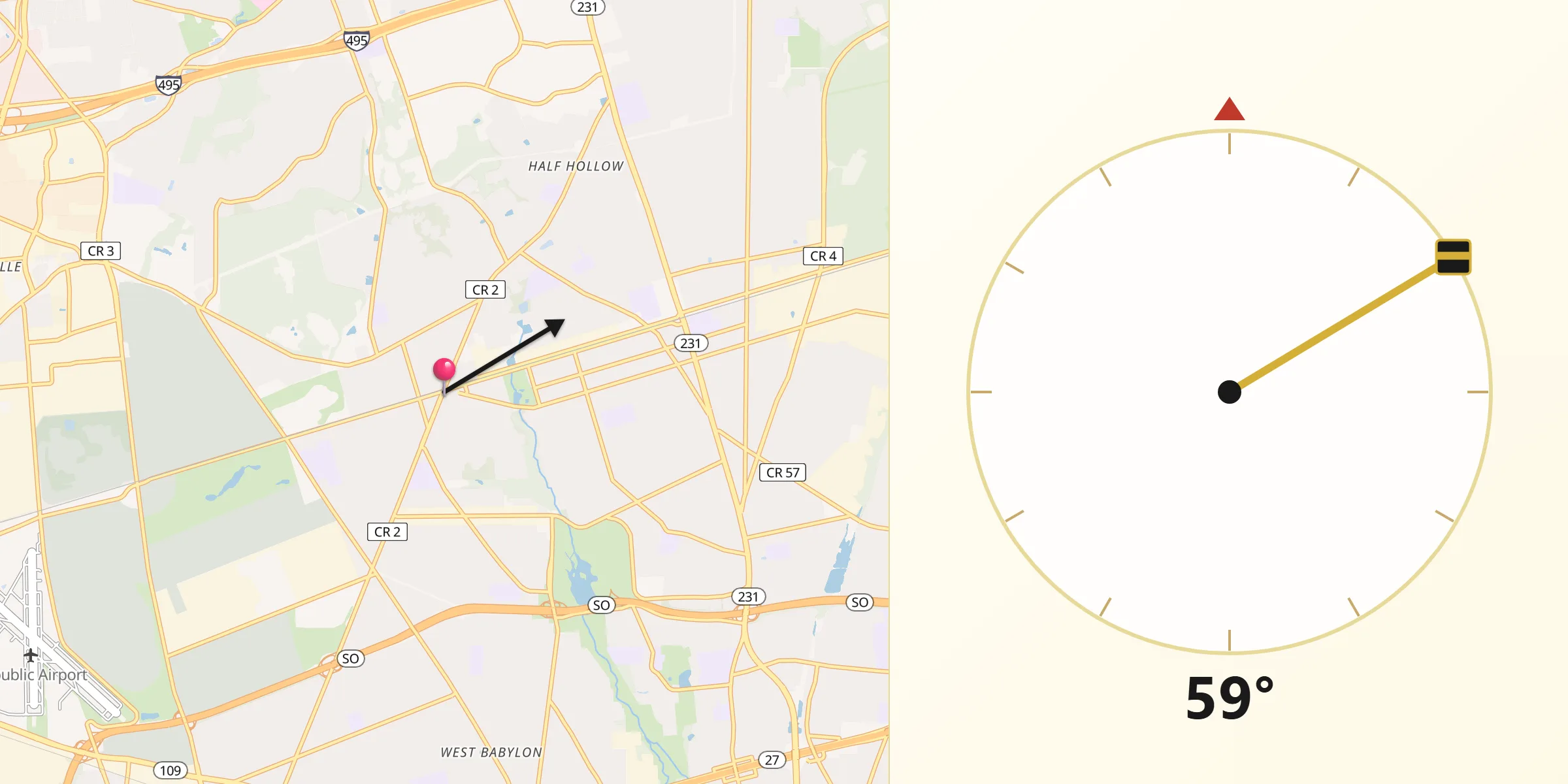 Qibla Direction from Wyandanch