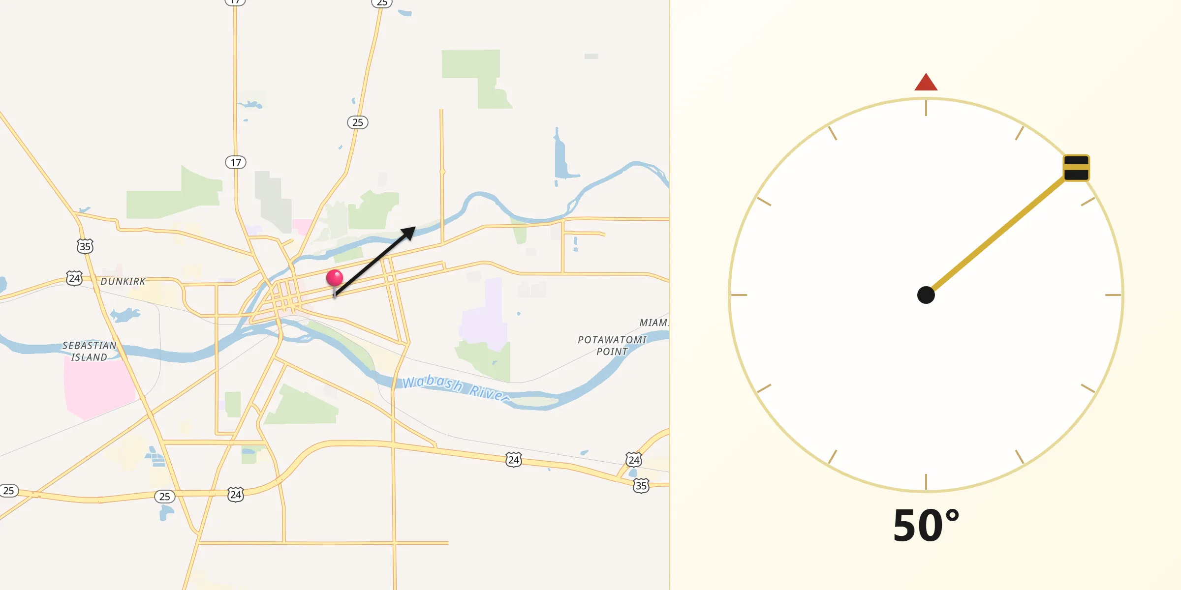 Qibla Direction from Logansport
