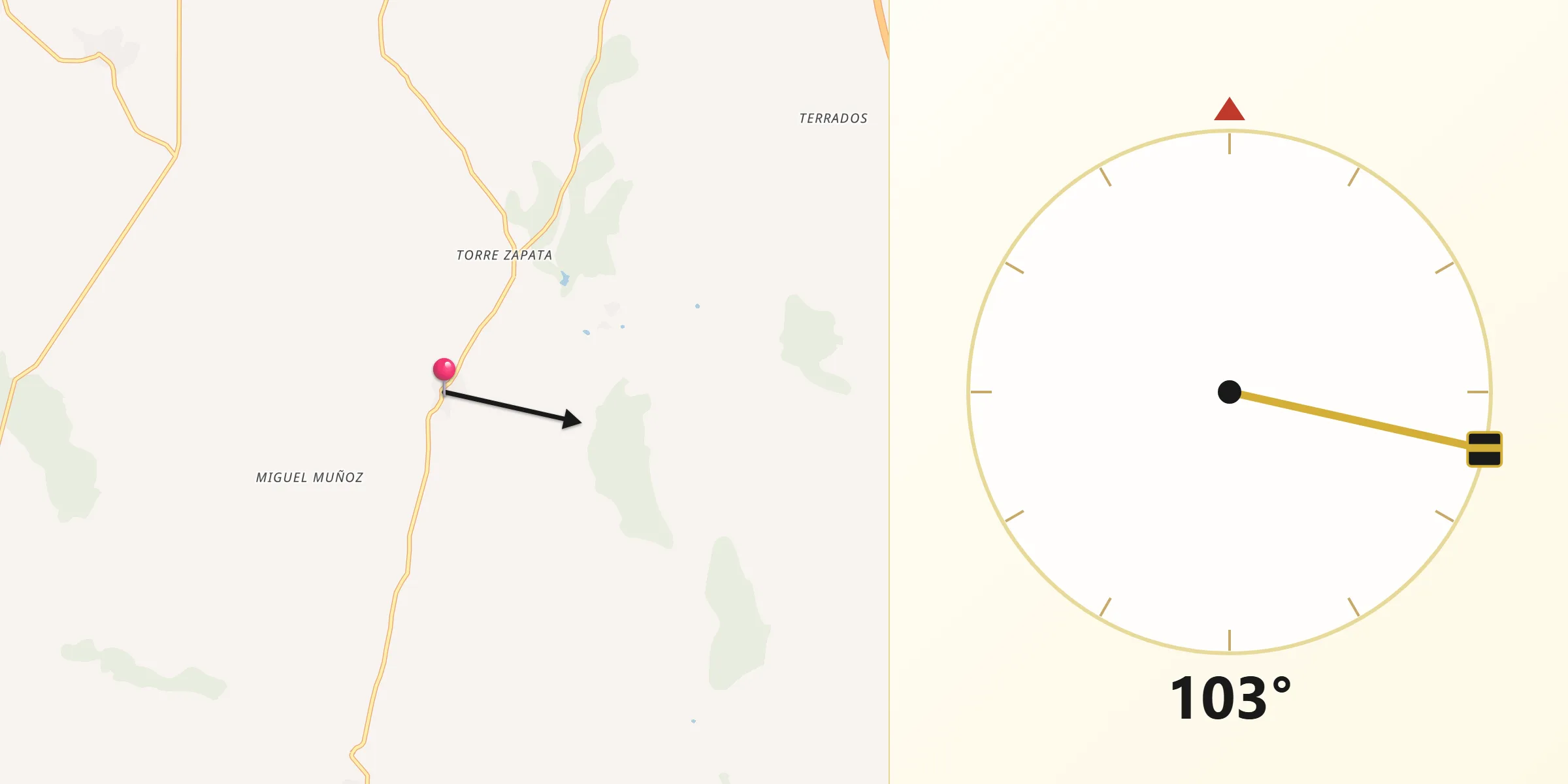 Dirección de la Qibla desde Monterrubio de la Sierra