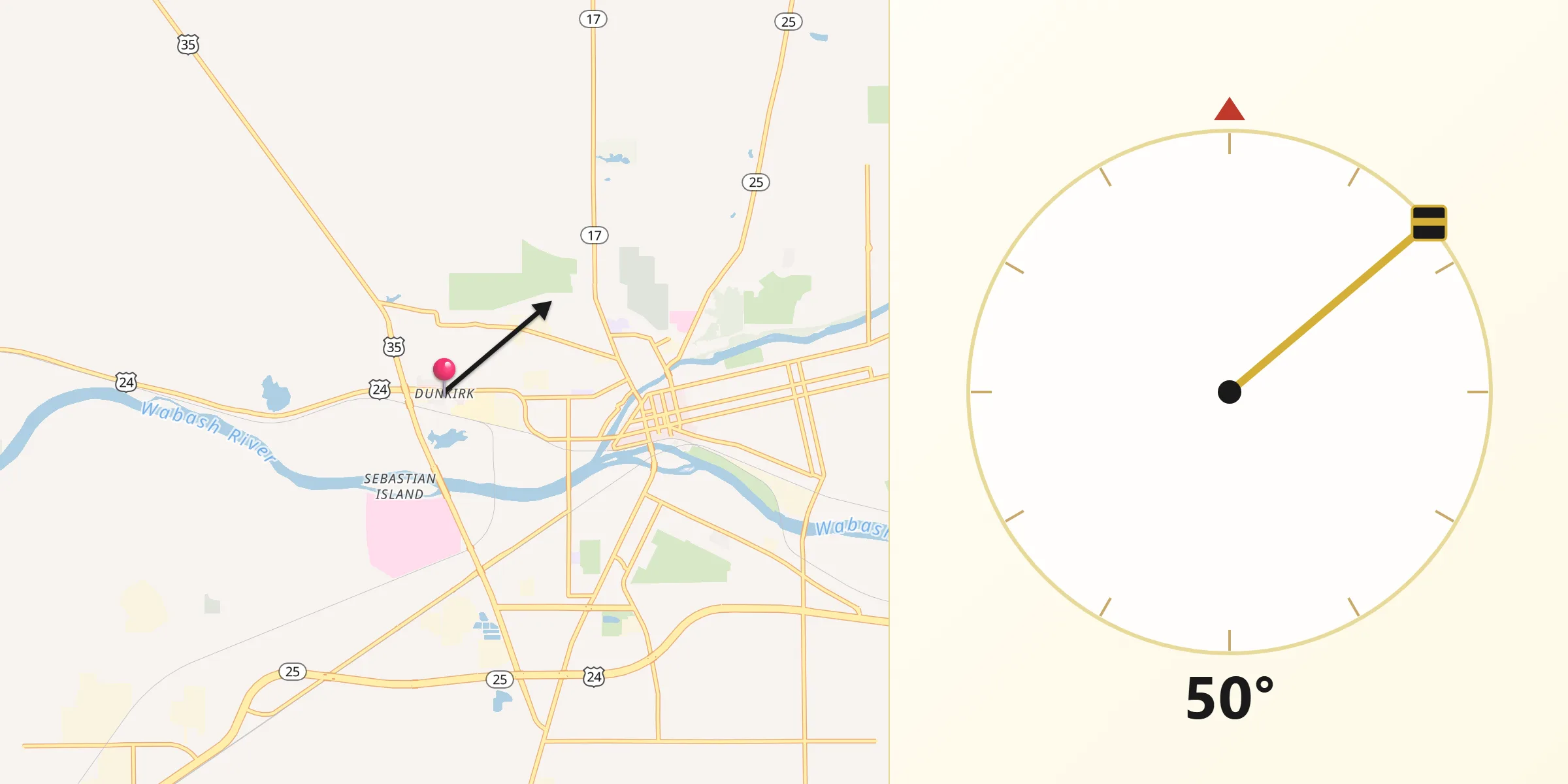 Qibla Direction from Dunkirk