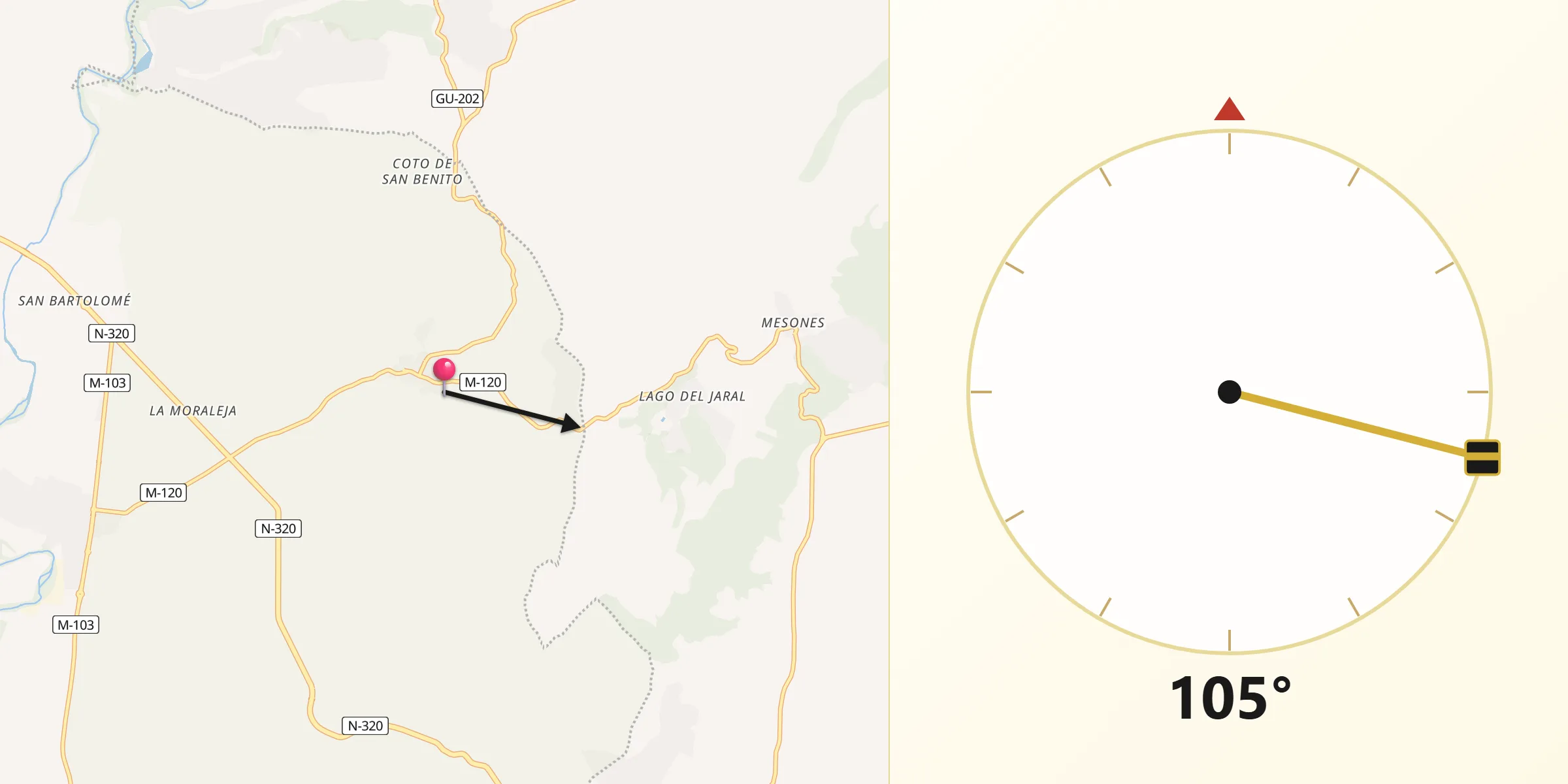 Dirección de la Qibla desde Valdepiélagos