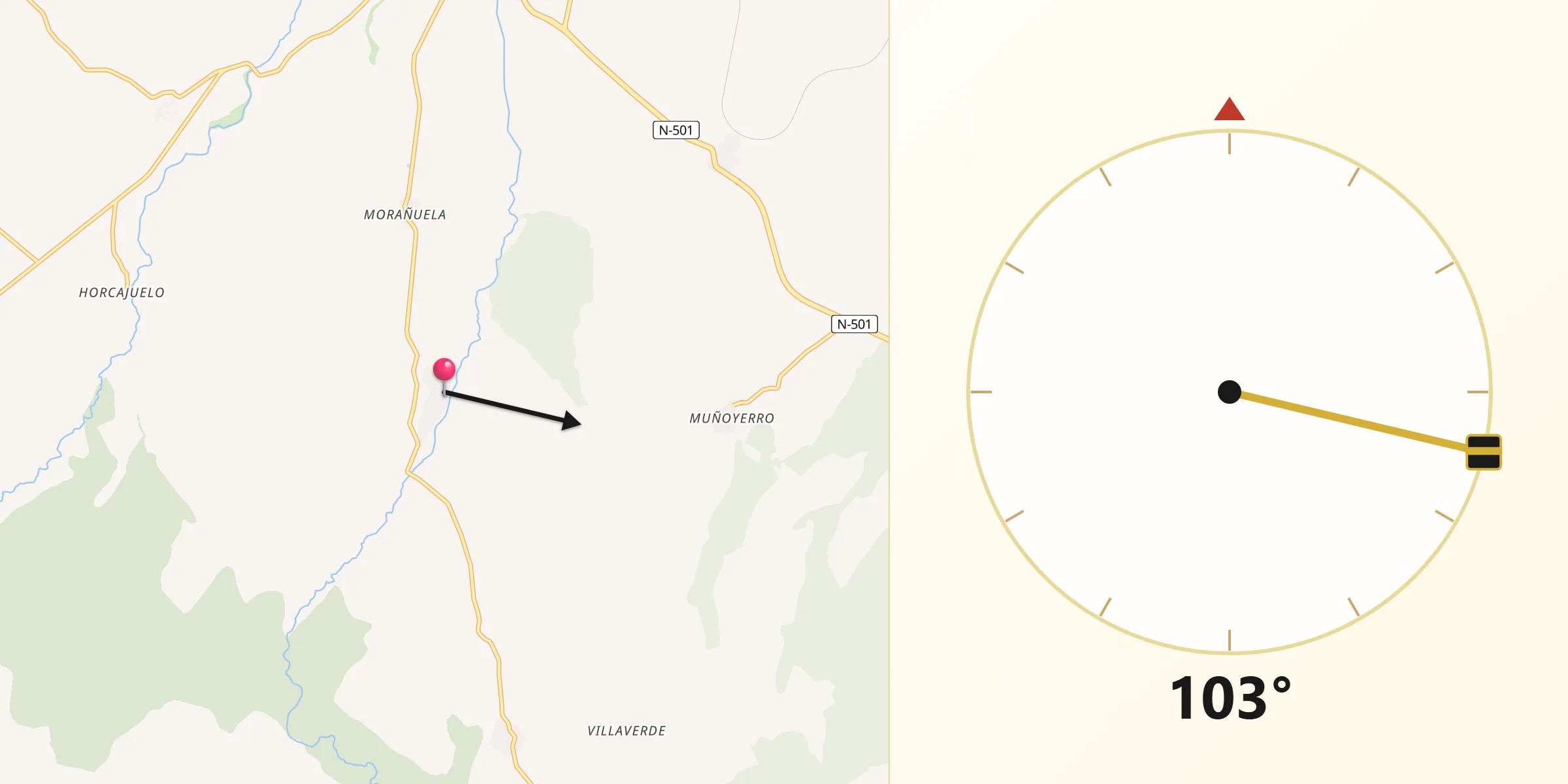 Dirección de la Qibla desde Villaflor