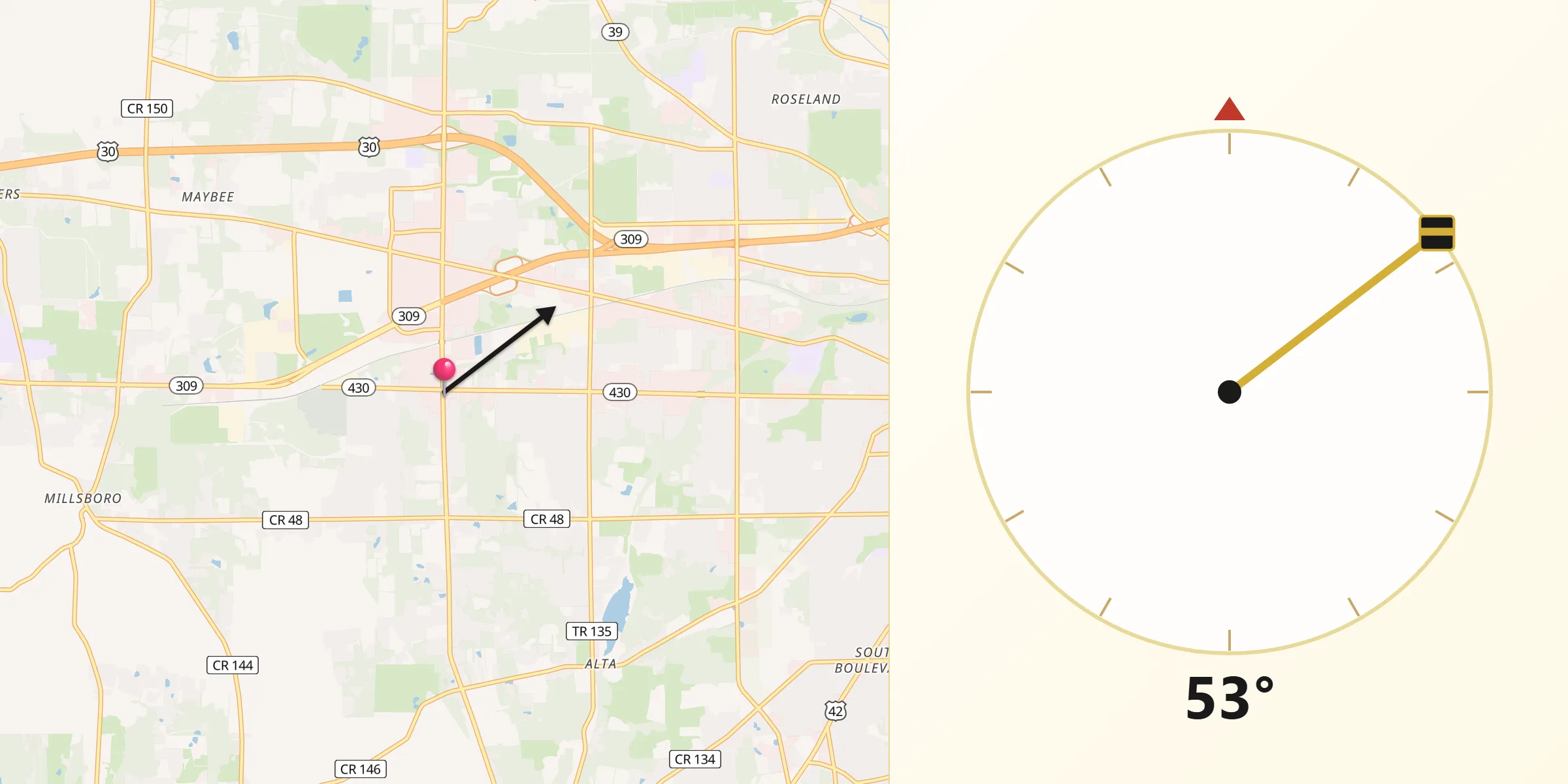 Dirección de la Qibla desde Ontario