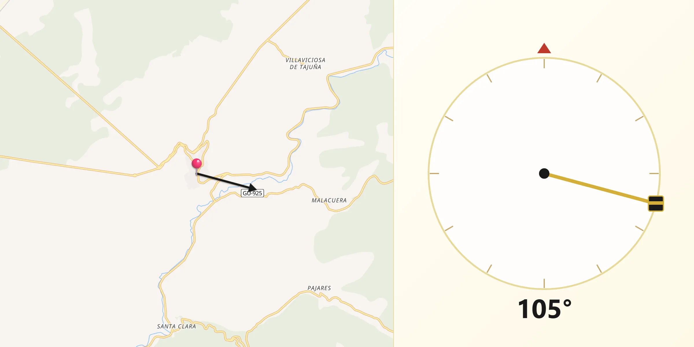 Dirección de la Qibla desde Brihuega