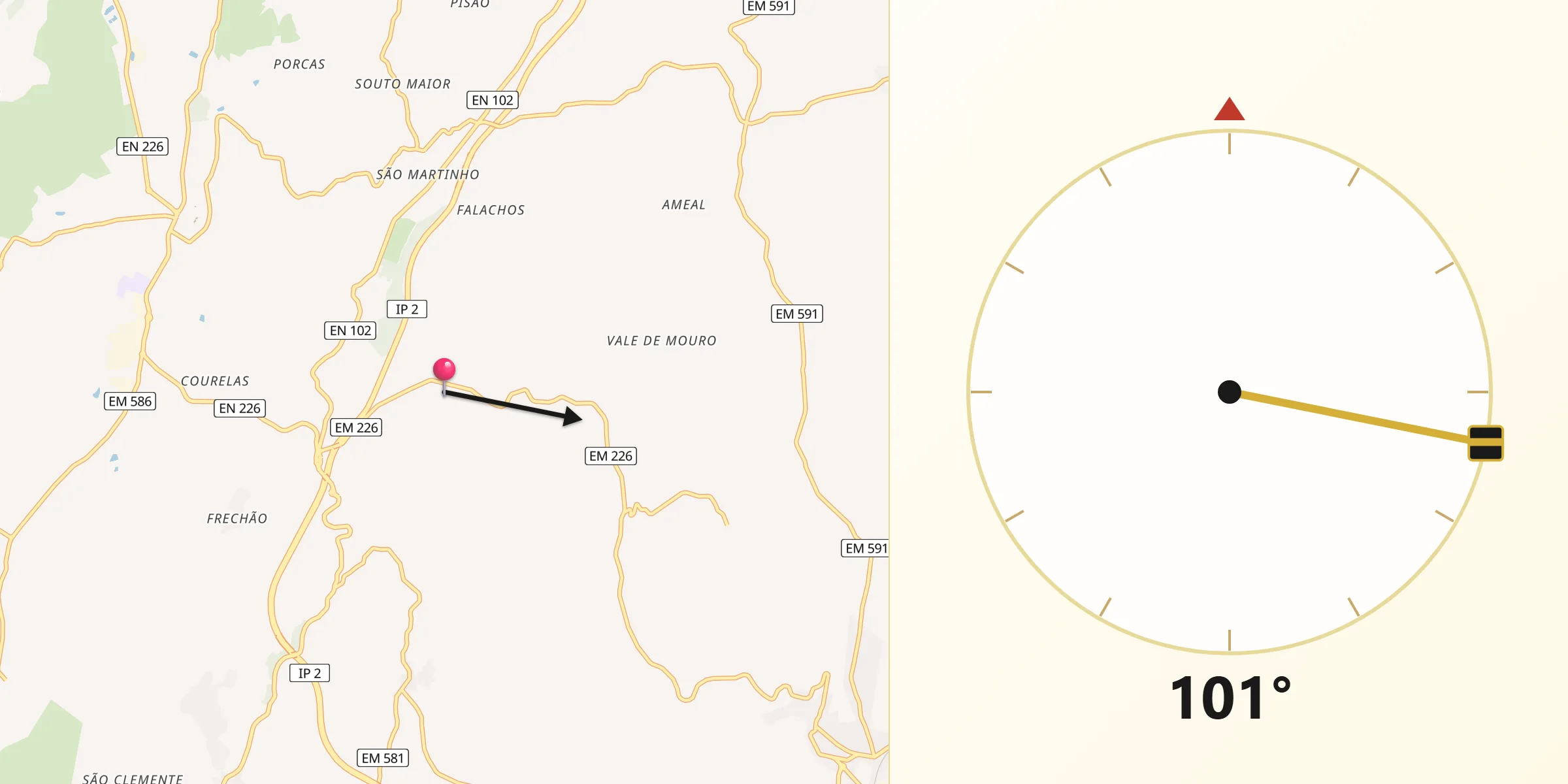 Direção da Qibla a partir de Tamanhos