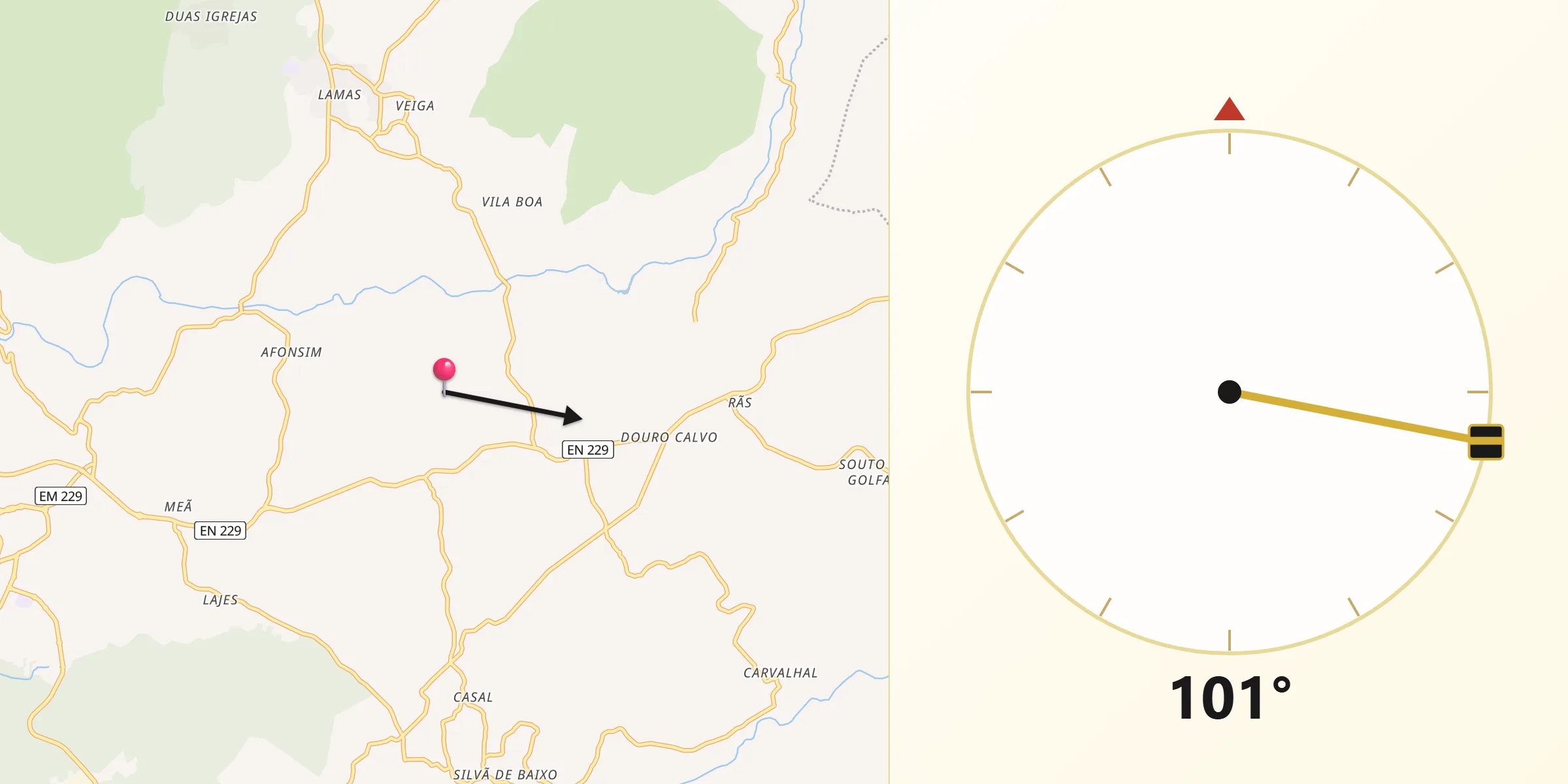 Direção da Qibla a partir de Sátão