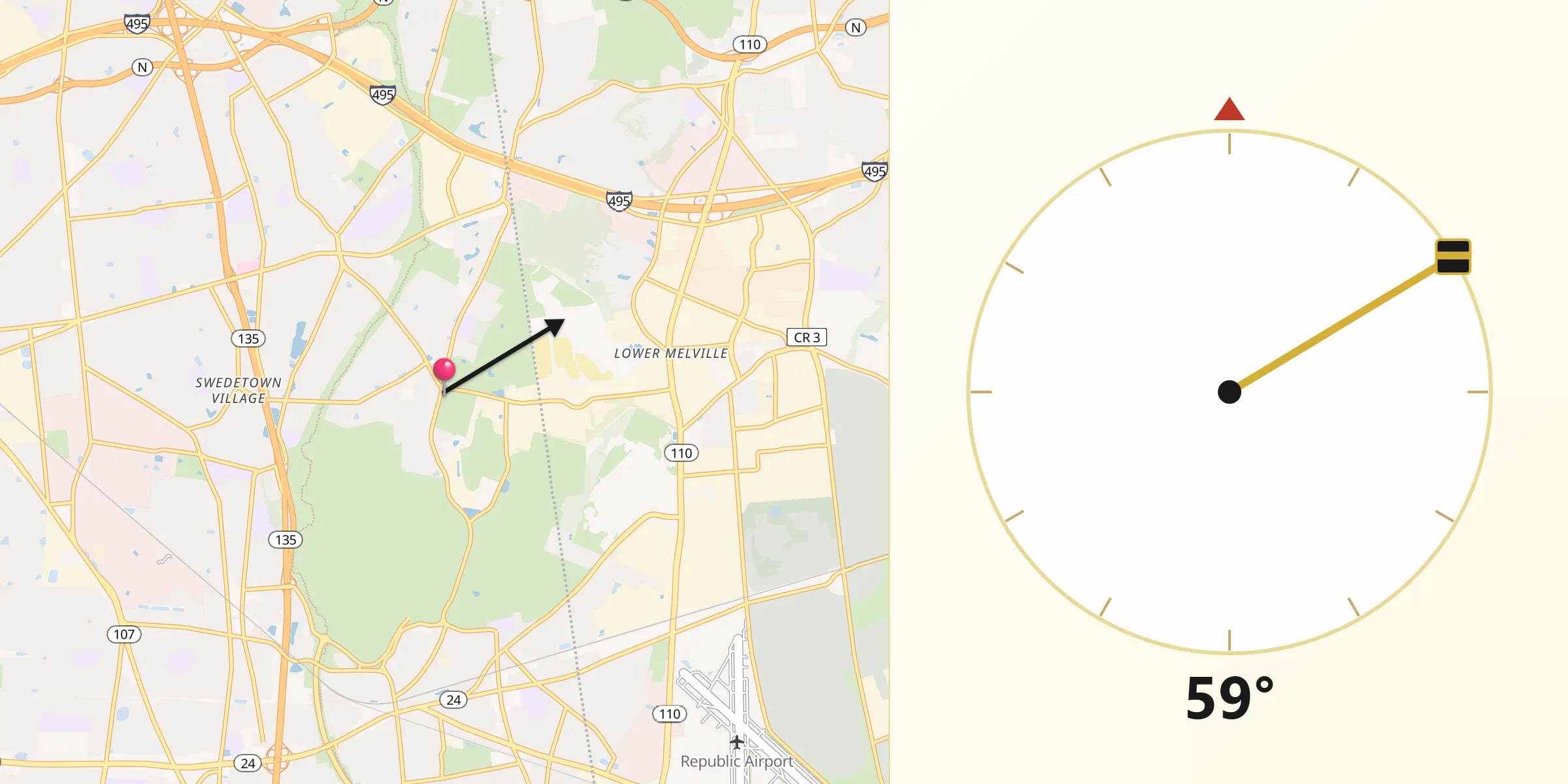 Qibla Direction from Old Bethpage