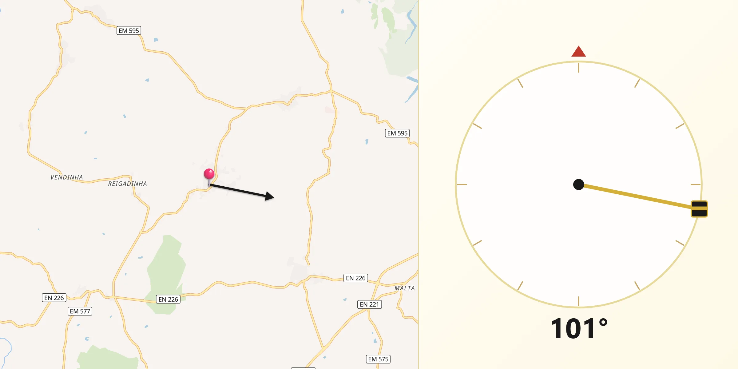 Direção da Qibla a partir de Pala