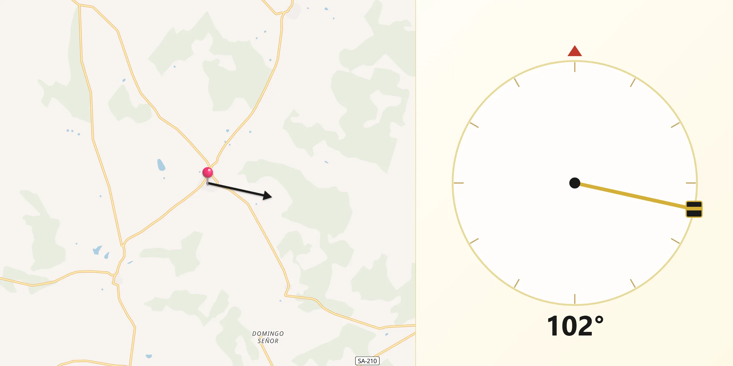 Dirección de la Qibla desde Carrascal del Obispo