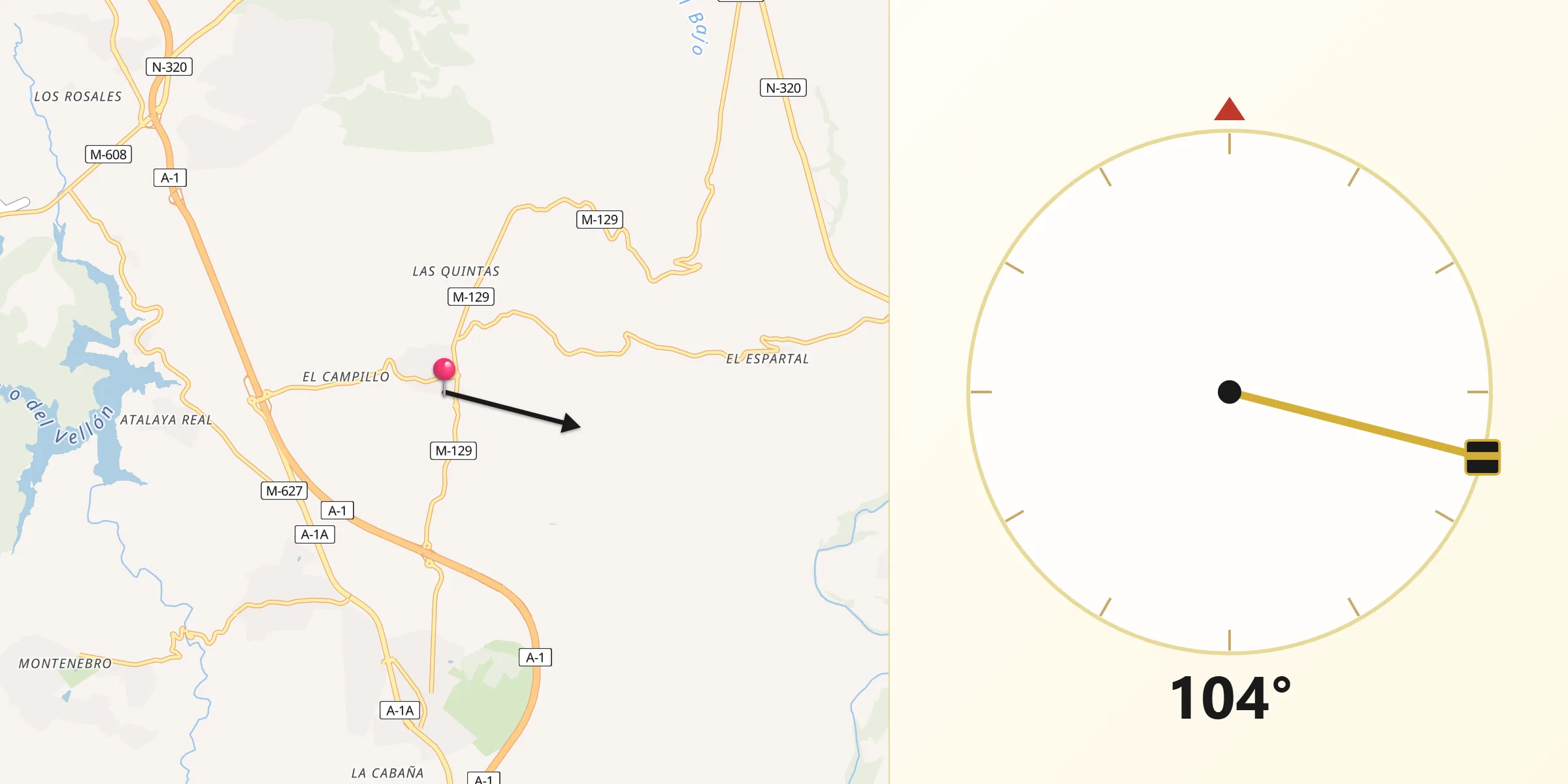 Dirección de la Qibla desde El Vellón