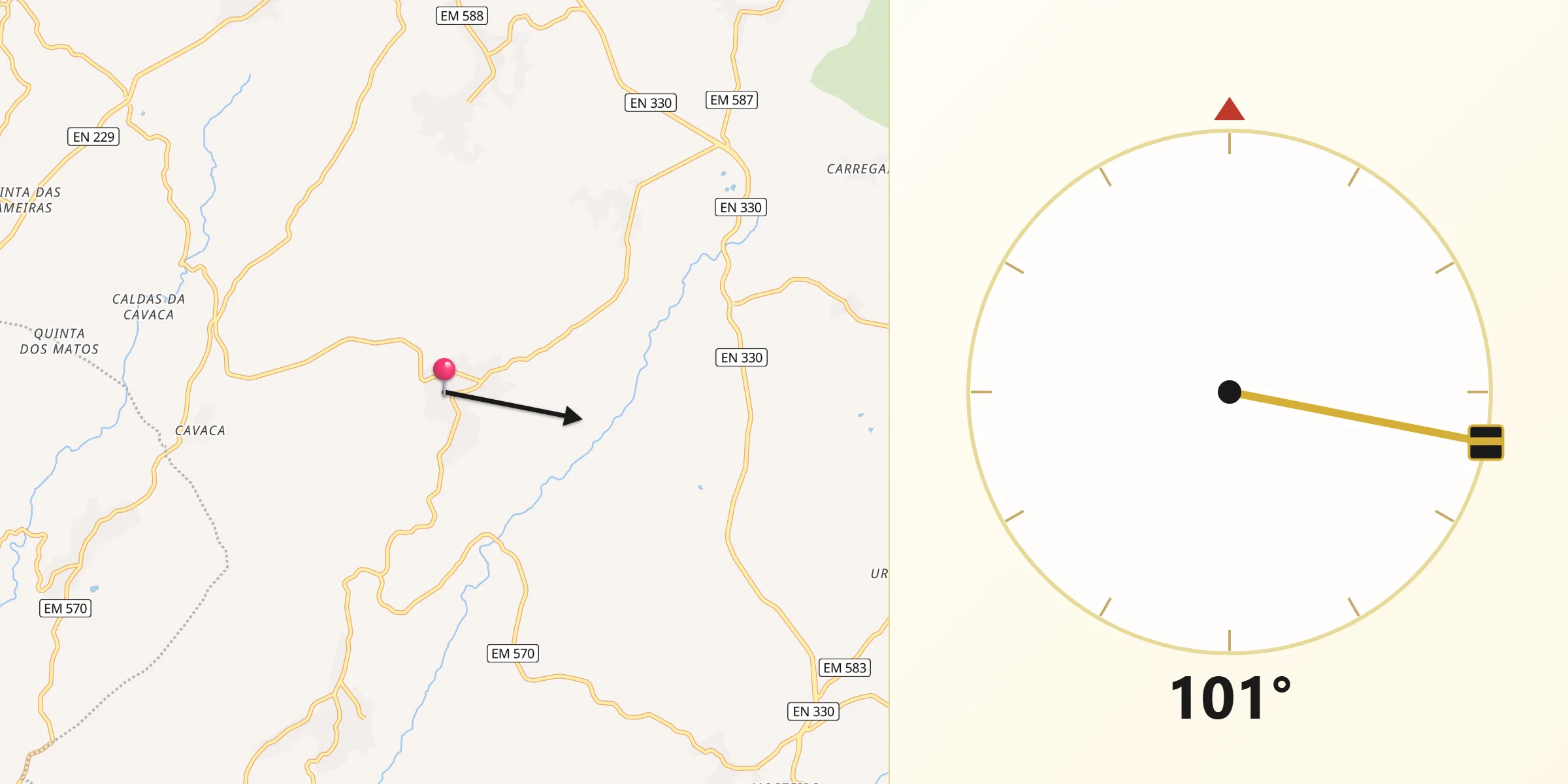 Direção da Qibla a partir de Cortiçada