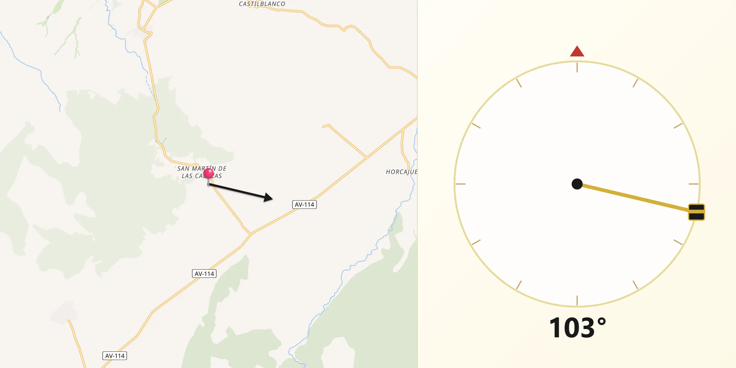 Dirección de la Qibla desde Grandes y San Martín