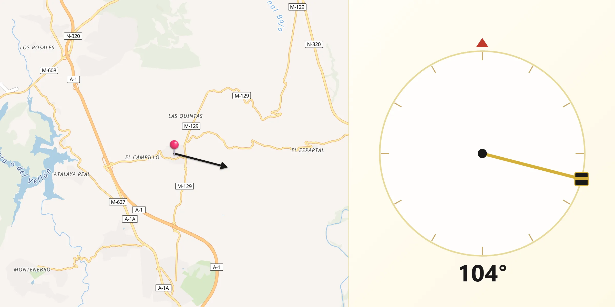 Dirección de la Qibla desde El Vellón