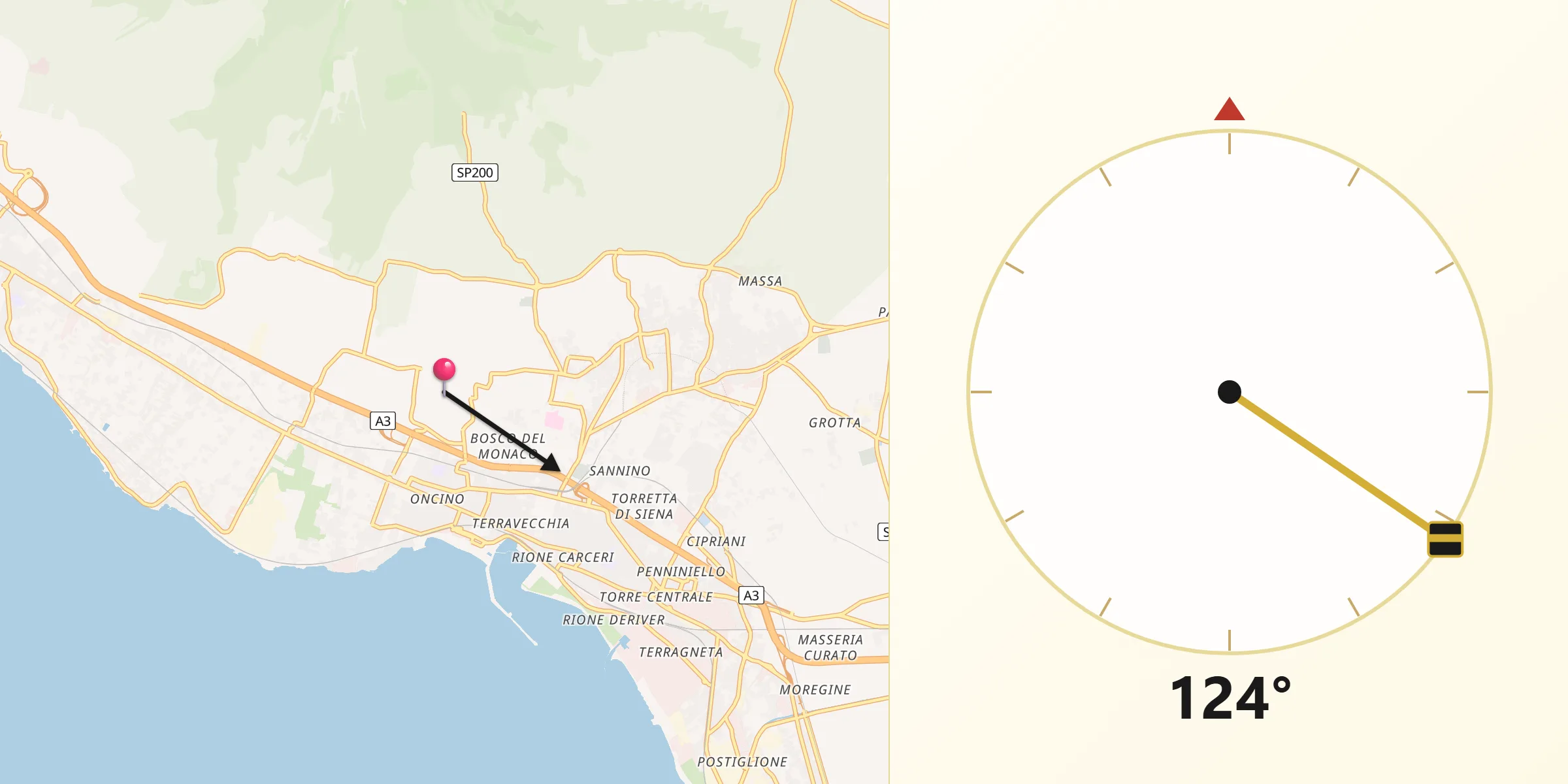 Direzione della Qibla da Trecase