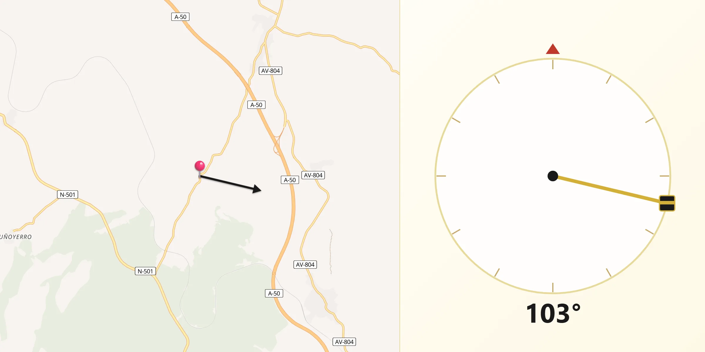 Dirección de la Qibla desde Monsalupe
