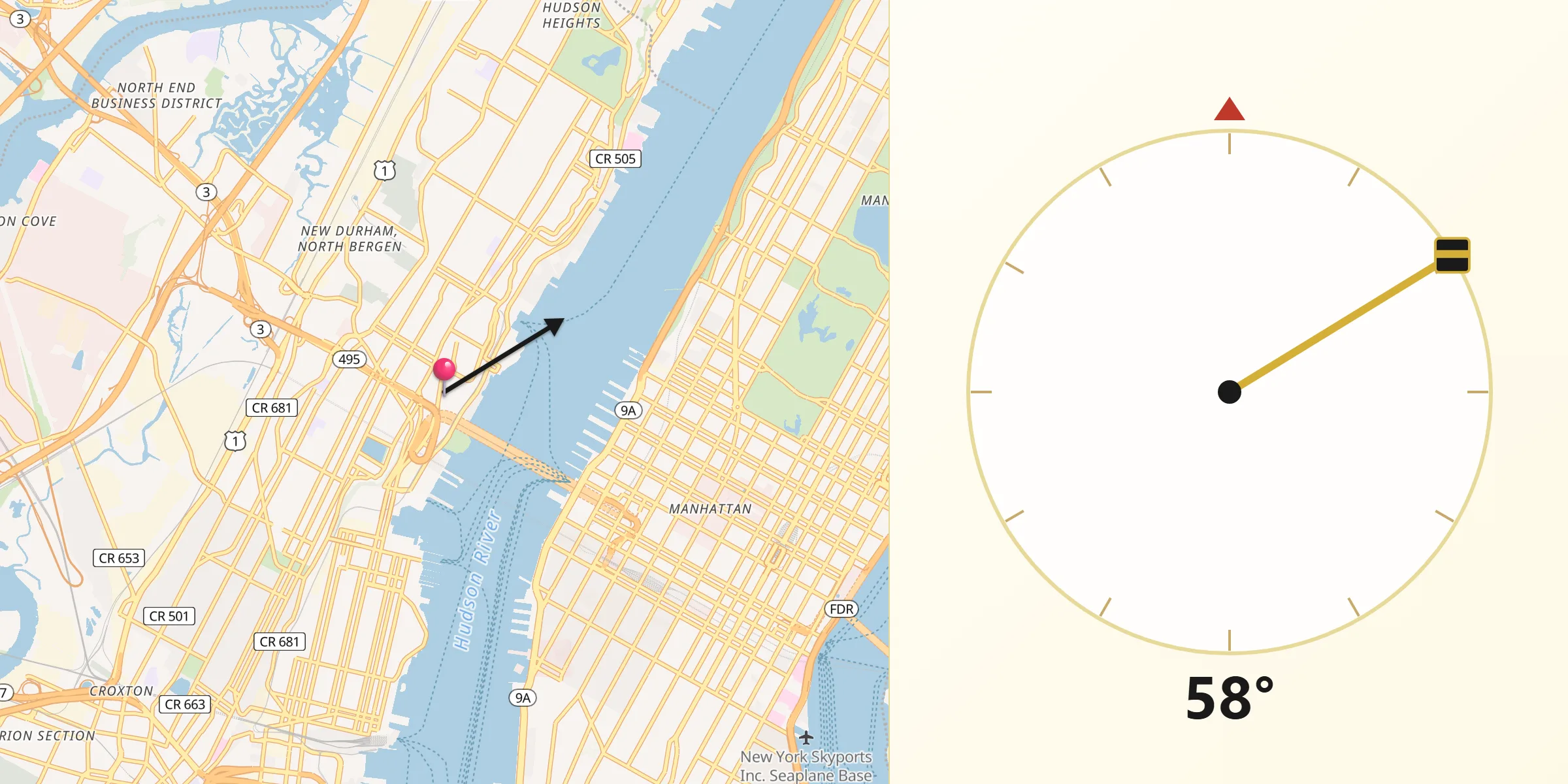 Qibla Direction from Weehawken