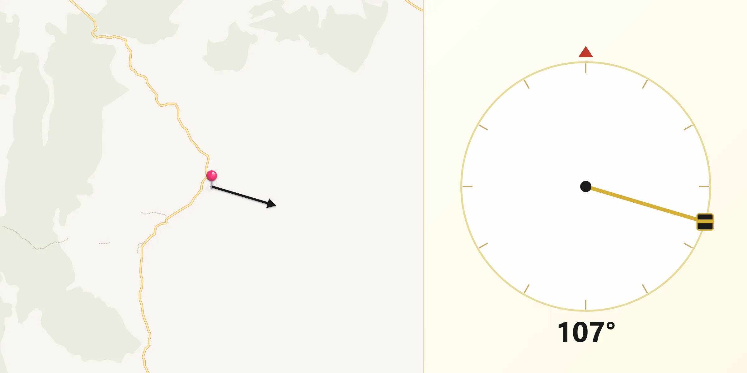 Dirección de la Qibla desde Rubielos de la Cérida