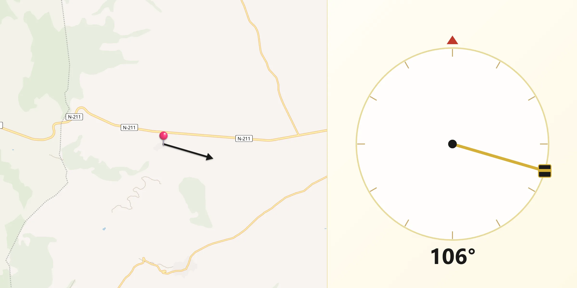 Dirección de la Qibla desde Pozuel del Campo