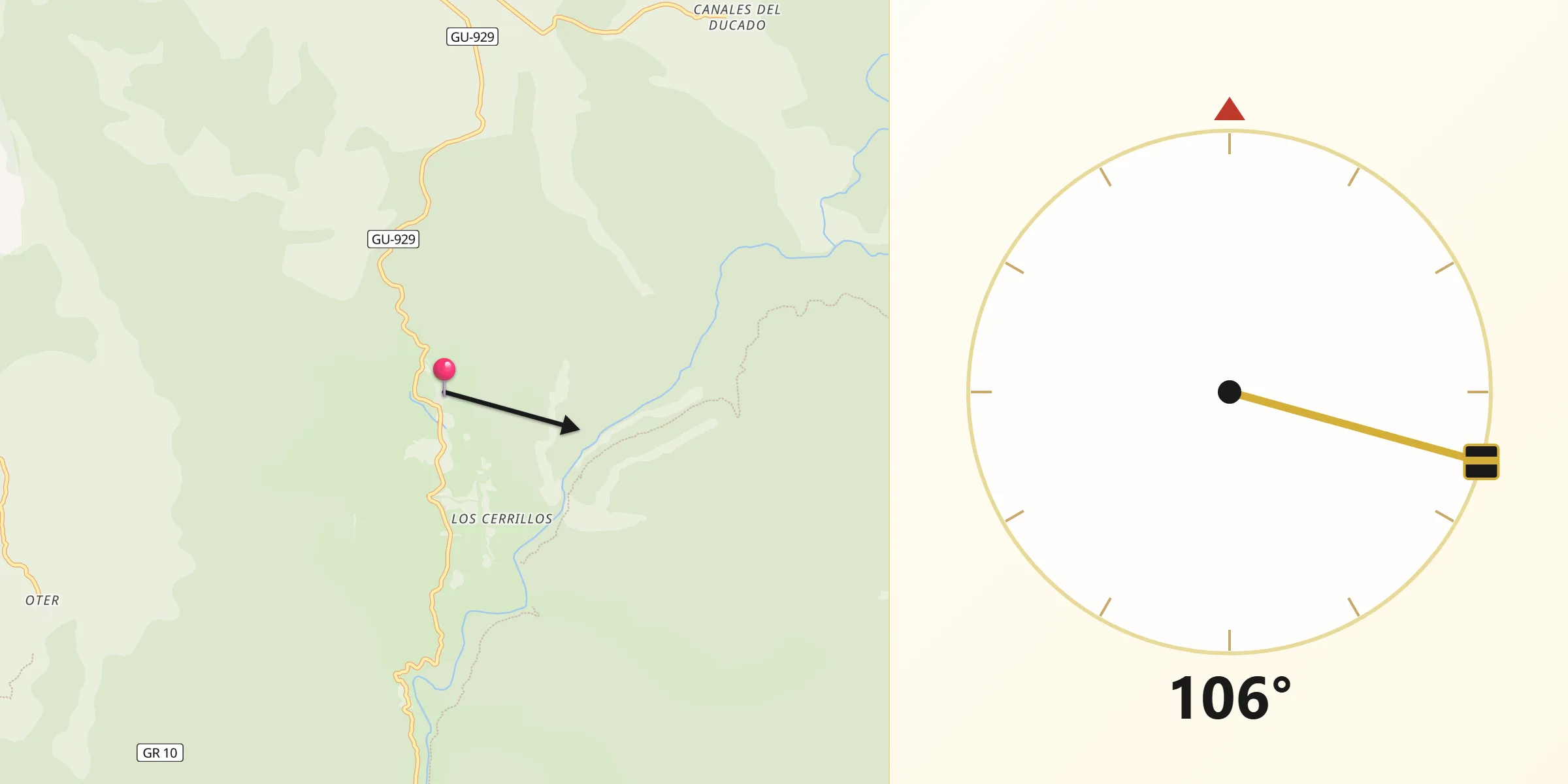 Dirección de la Qibla desde Ocentejo
