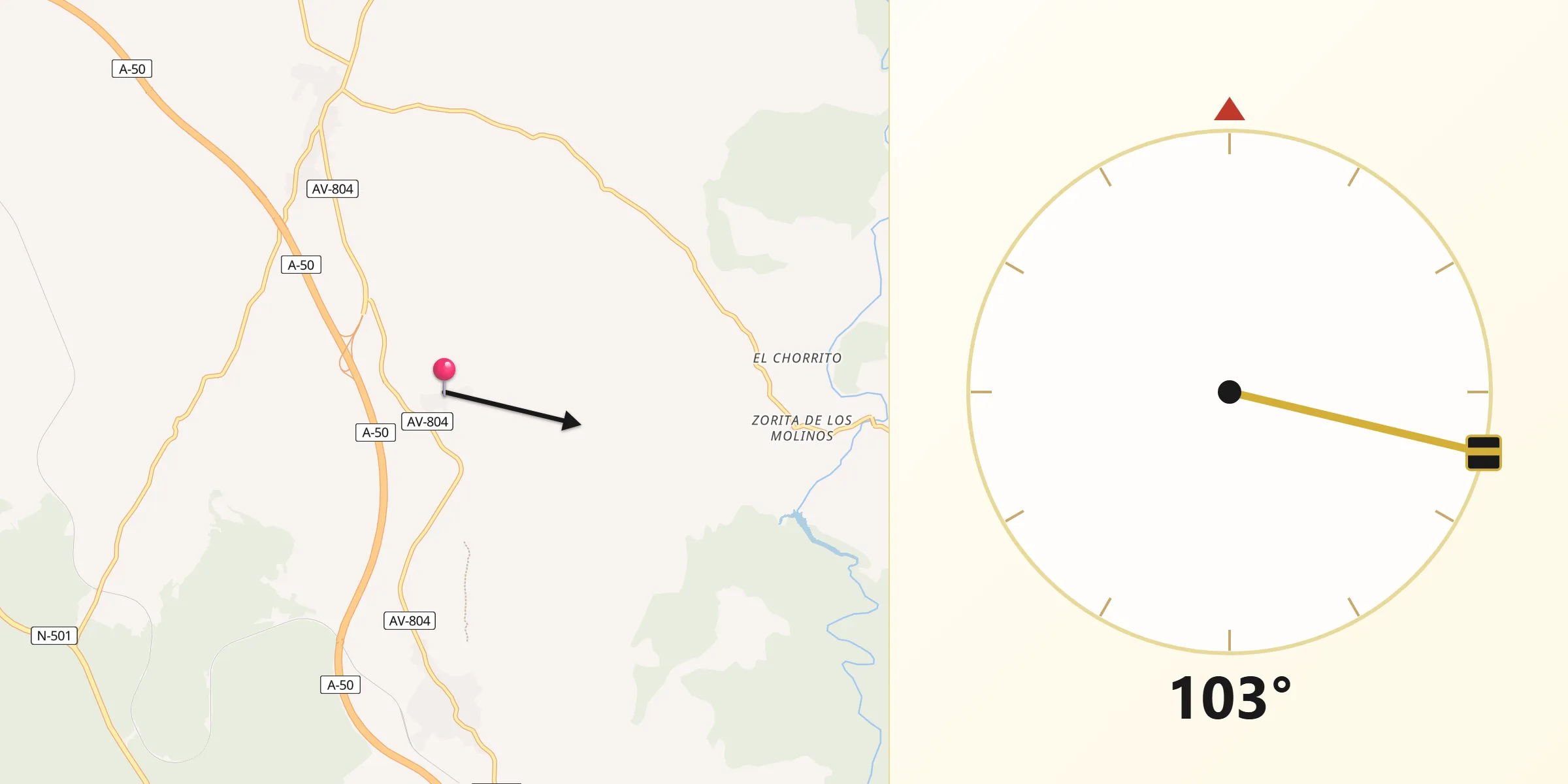 Dirección de la Qibla desde Peñalba de Ávila