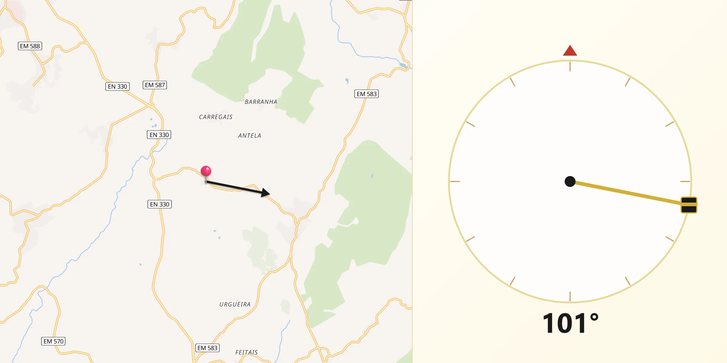 Direção da Qibla a partir de Eirado
