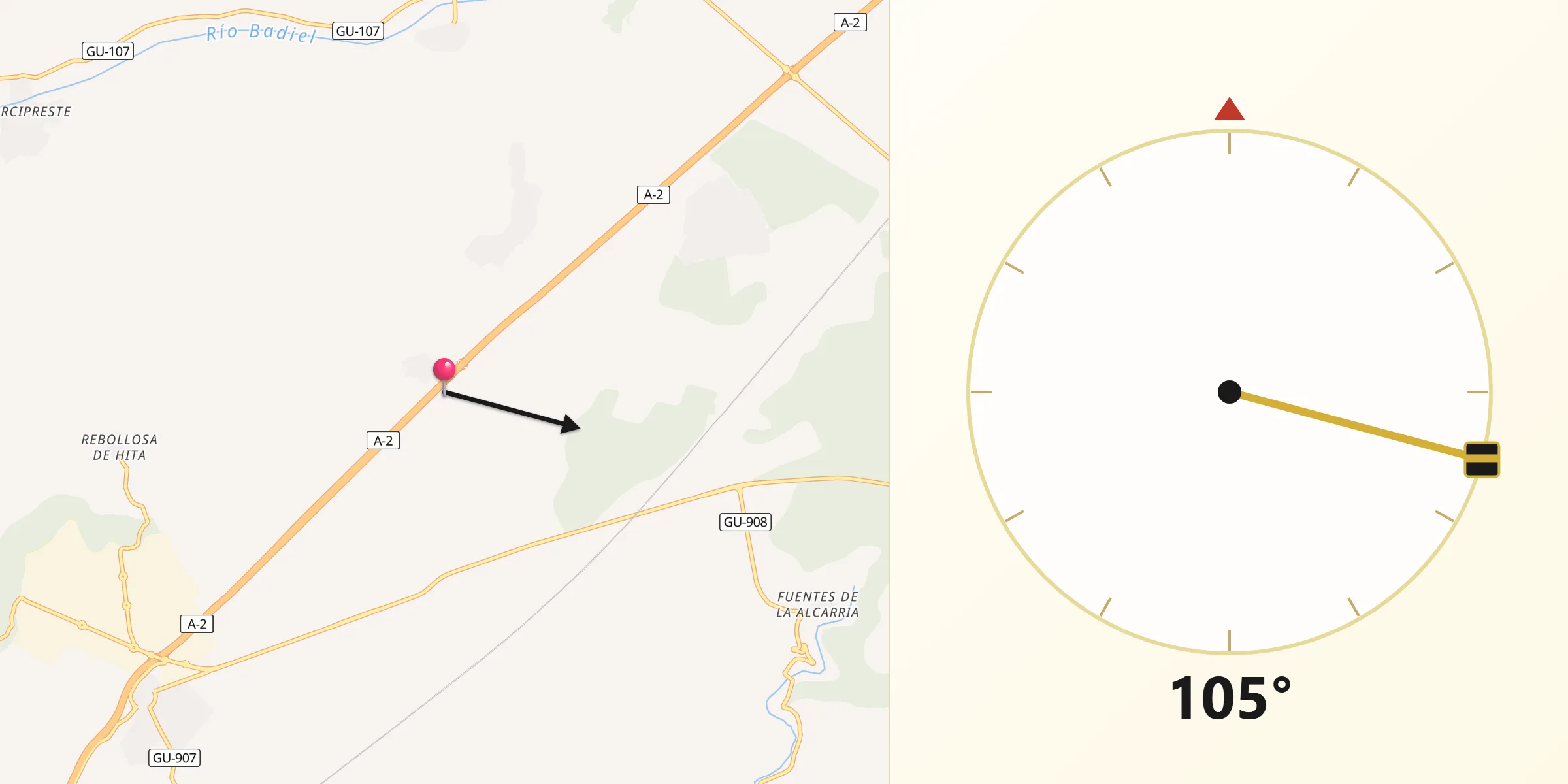 Dirección de la Qibla desde Trijueque