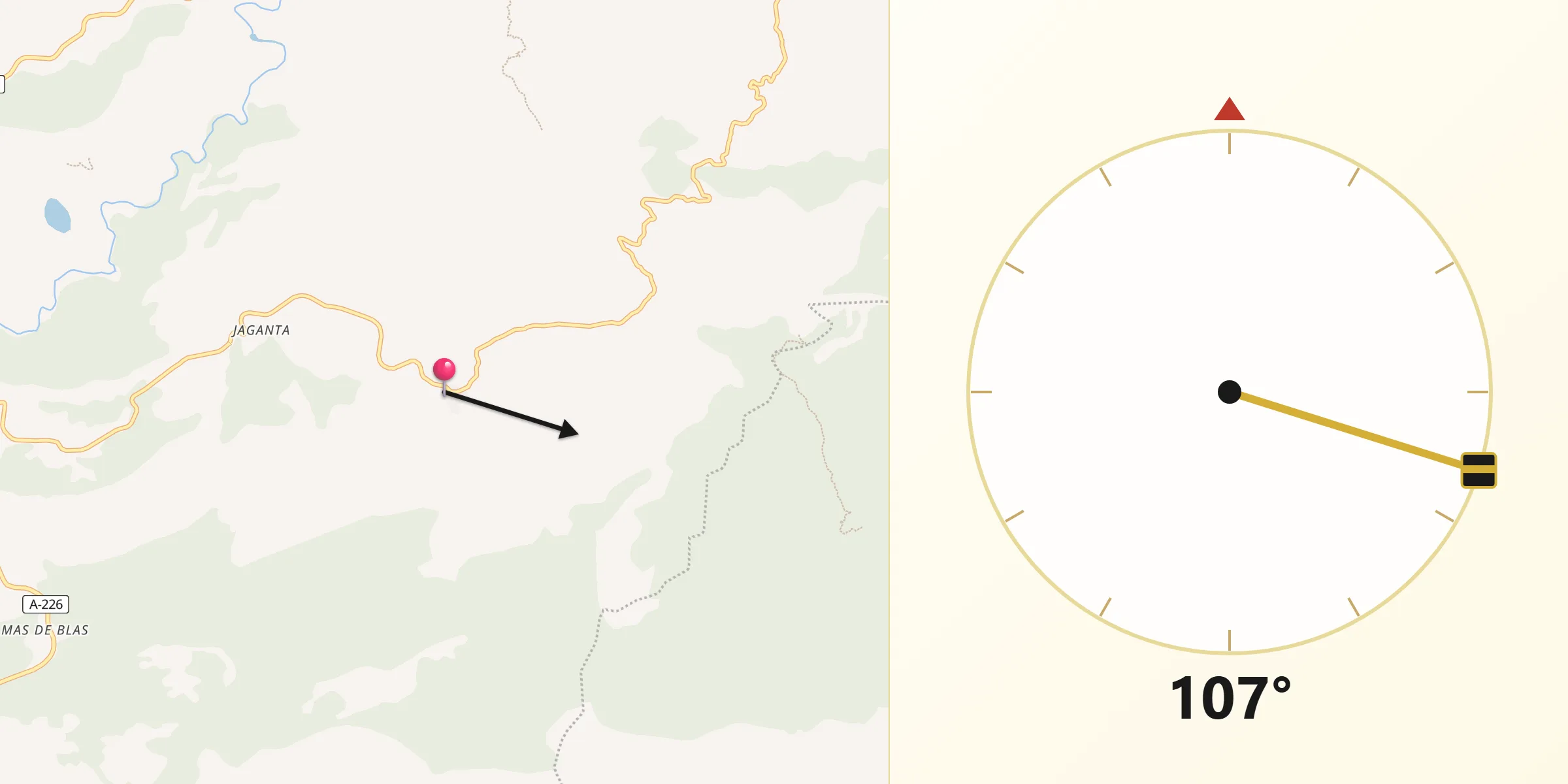 Dirección de la Qibla desde Las Parras de Castellote