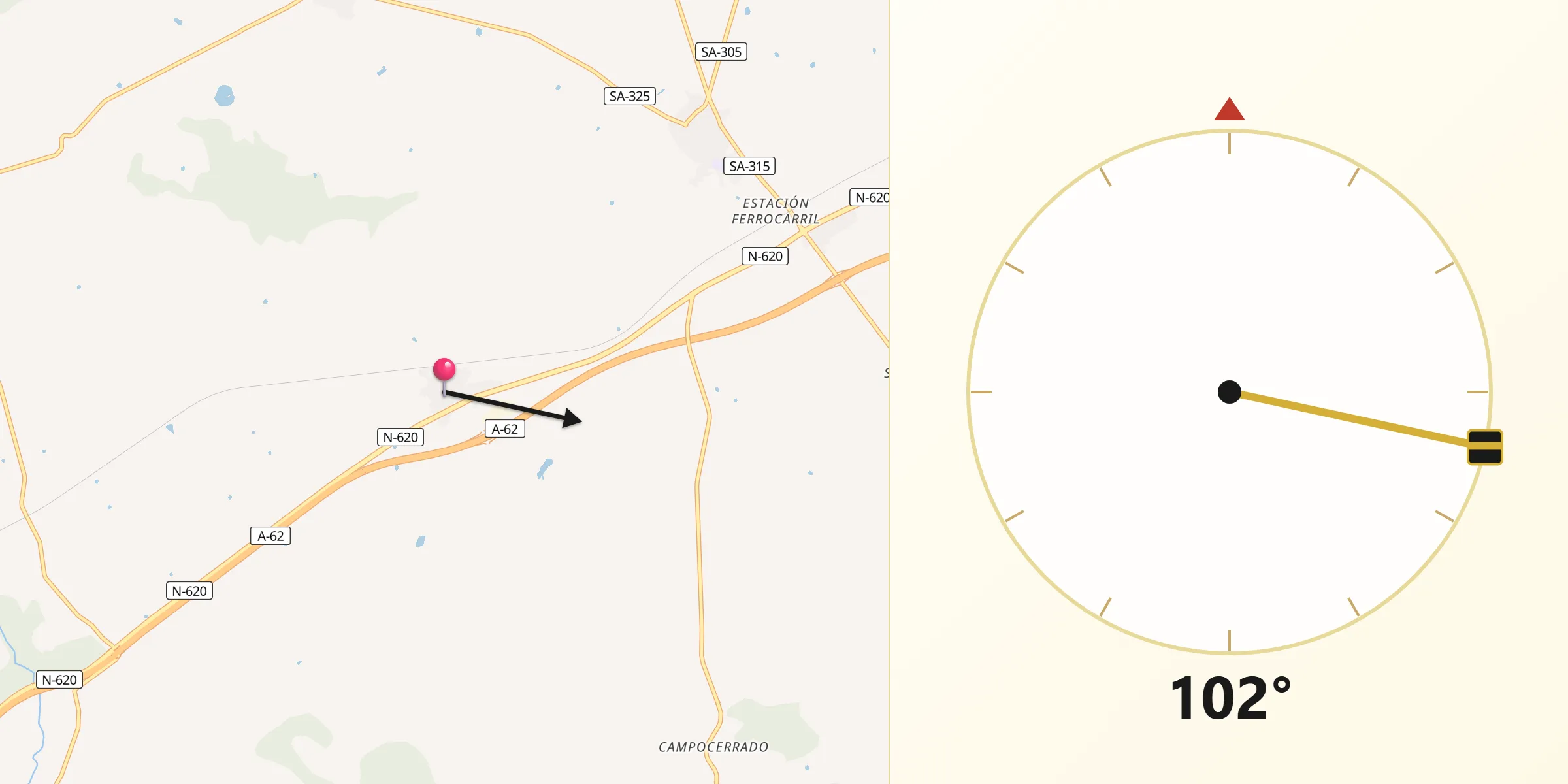 Dirección de la Qibla desde Martín de Yeltes