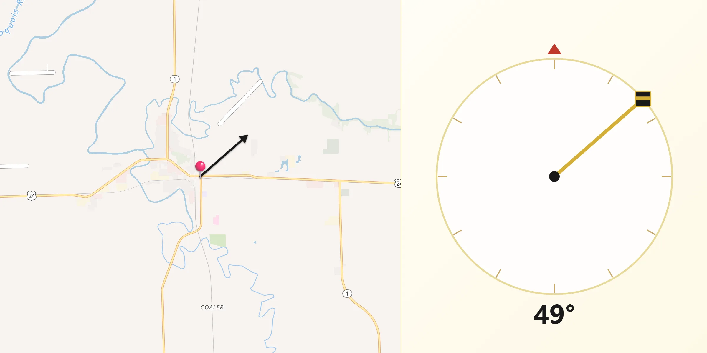 Qibla Direction from Watseka