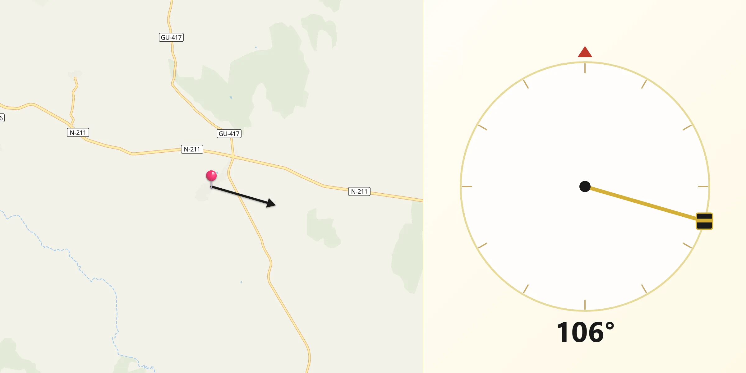 Dirección de la Qibla desde El Pobo de Dueñas