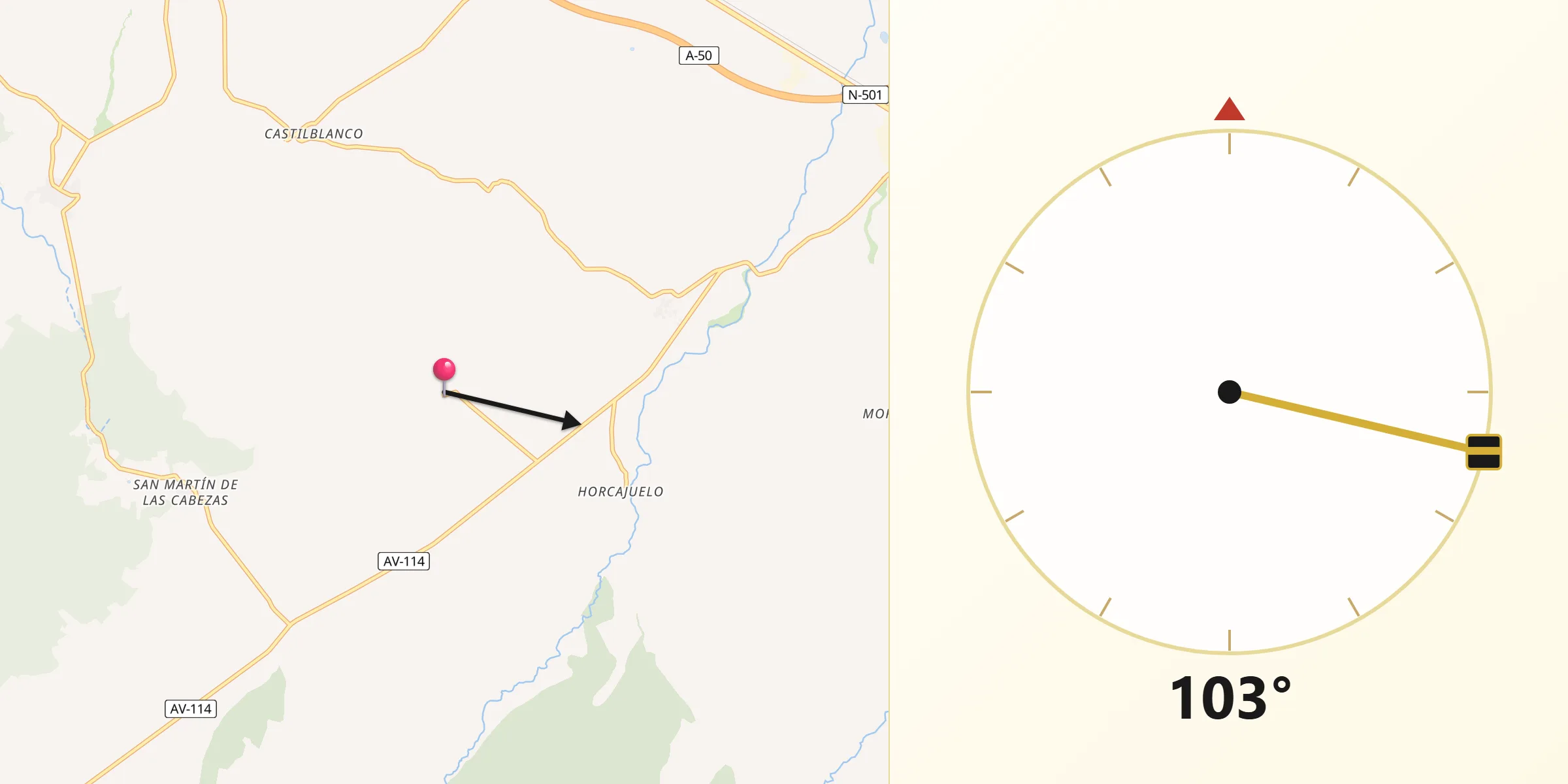 Dirección de la Qibla desde Brabos