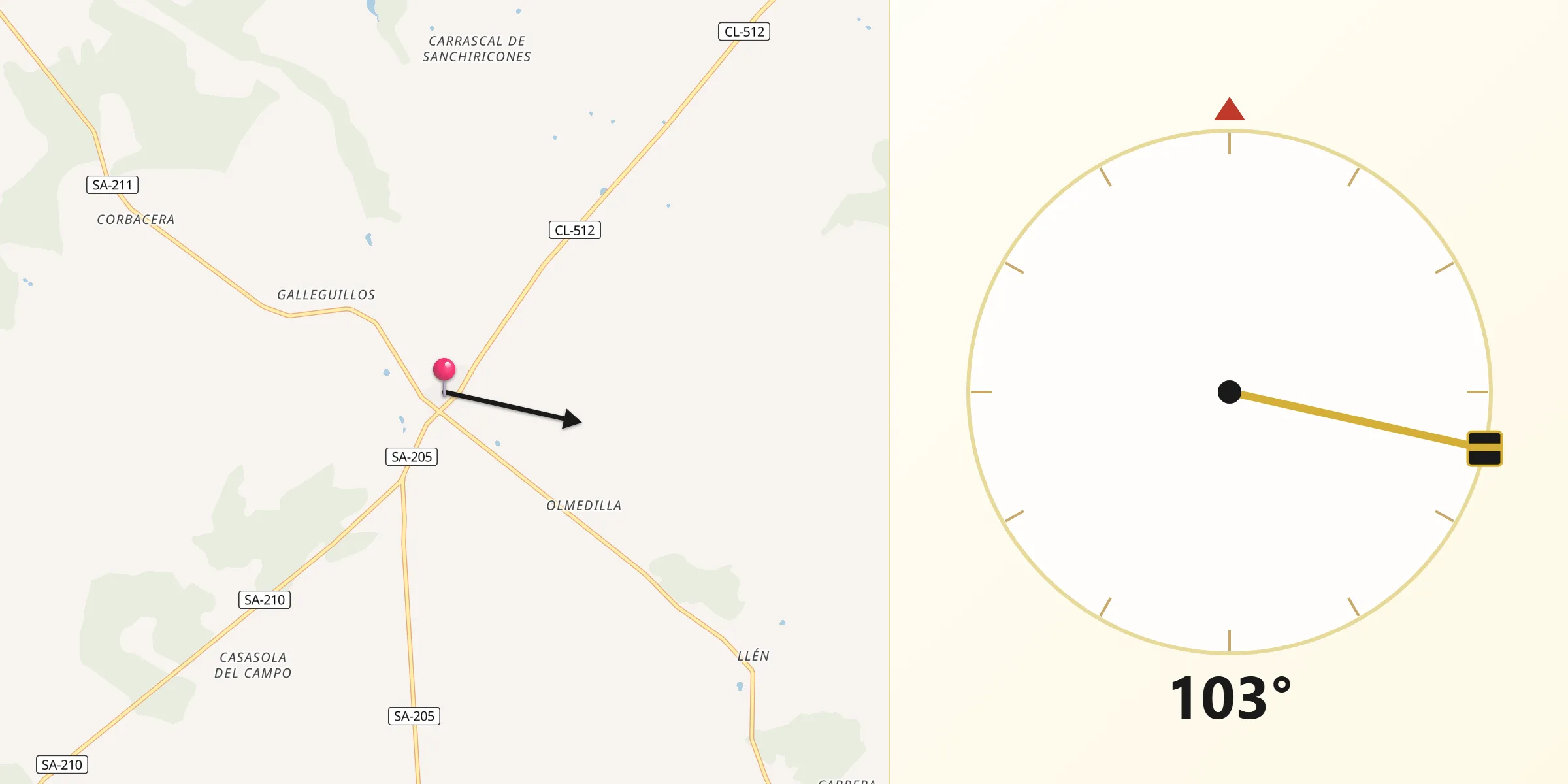 Dirección de la Qibla desde Vecinos