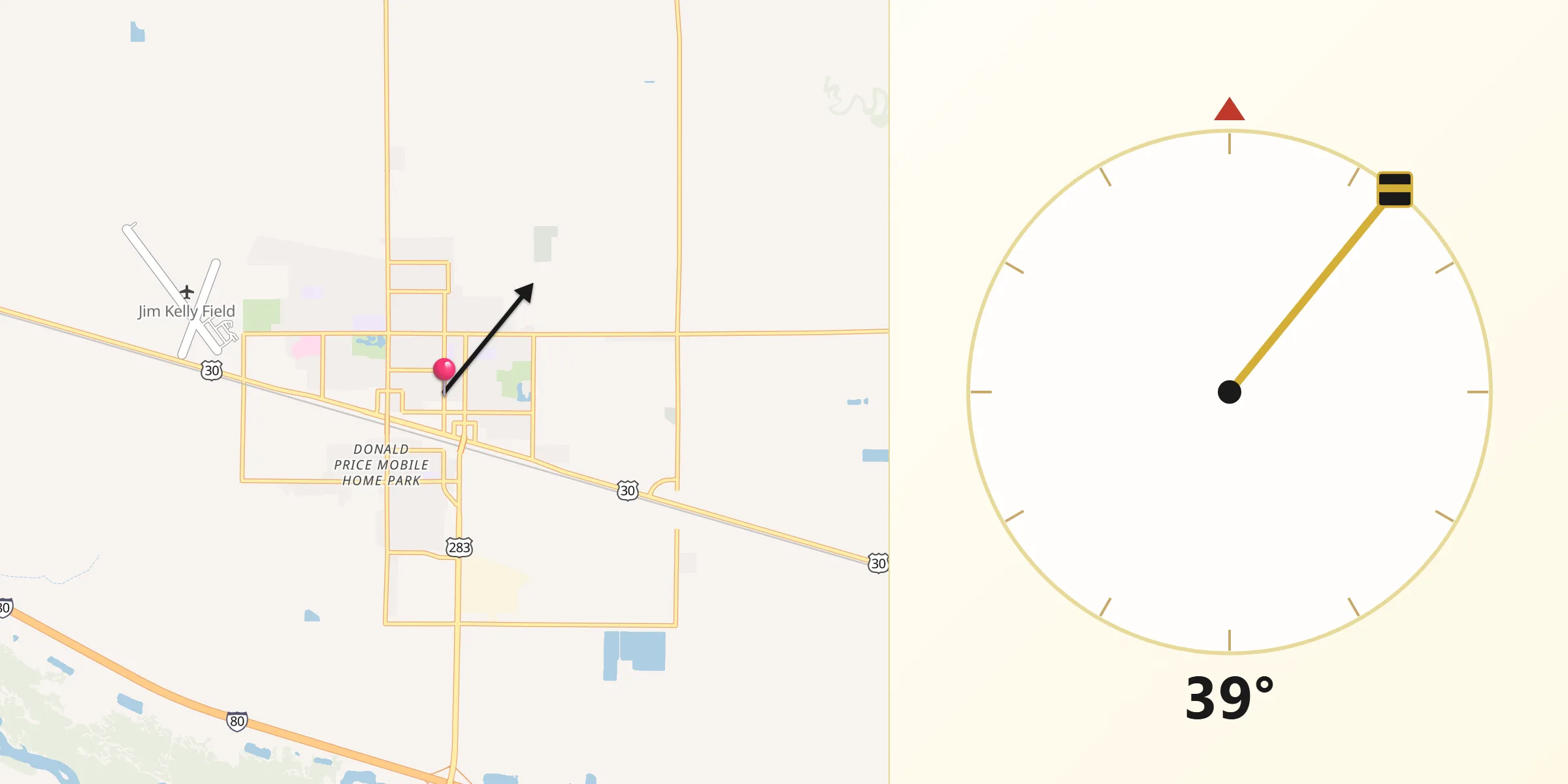Kierunek Qibla z Lexington