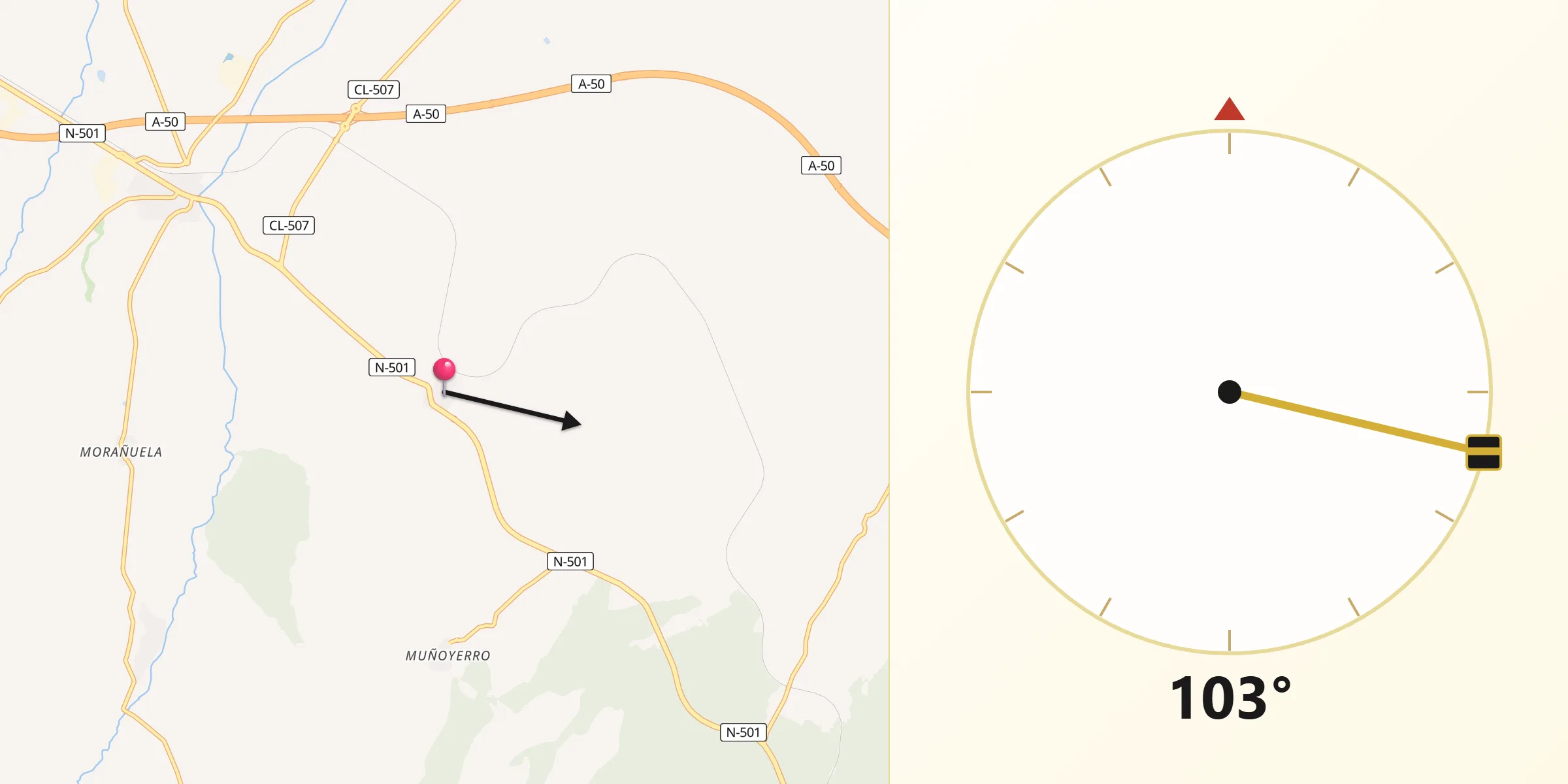 Dirección de la Qibla desde Aveinte